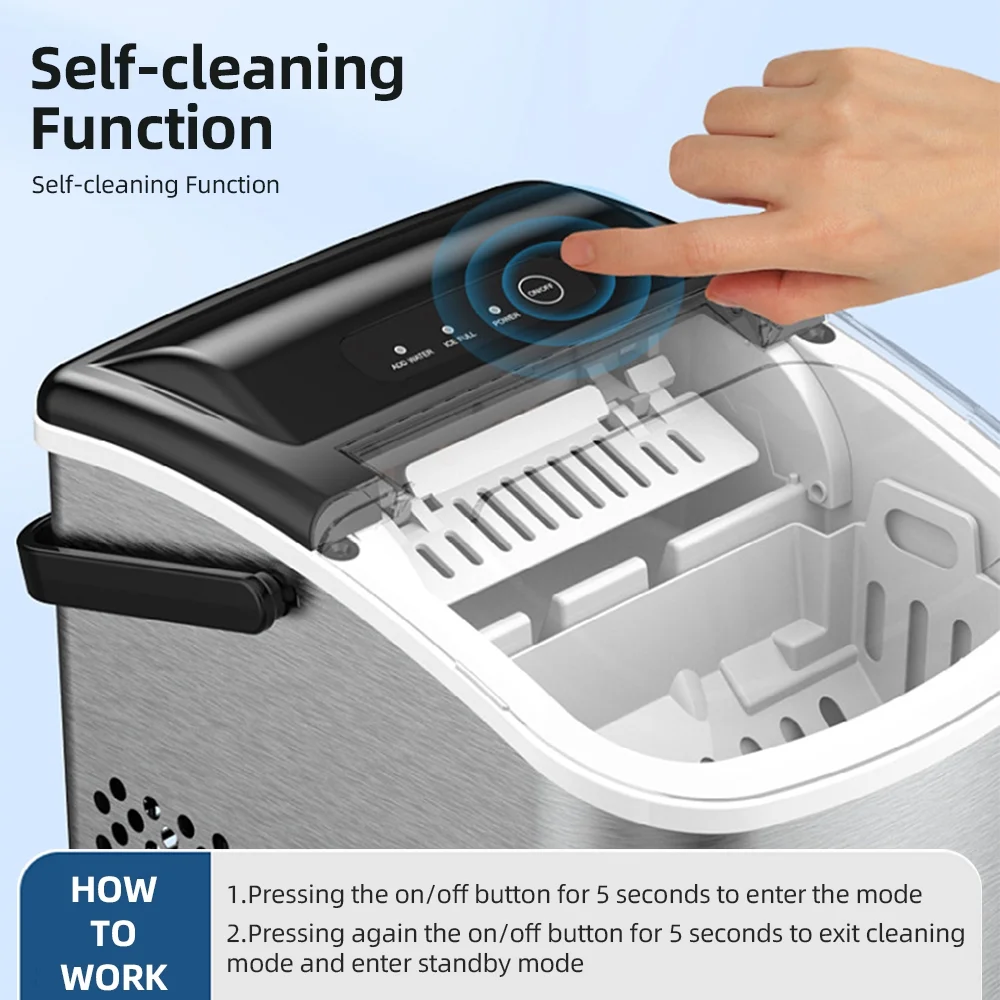 Portable Countertop Ice Maker, Self-Cleaning Ice Maker Machine with Ice Scoop & Basket for Home, Party, Camping, 26Lbs/24H - Image 3
