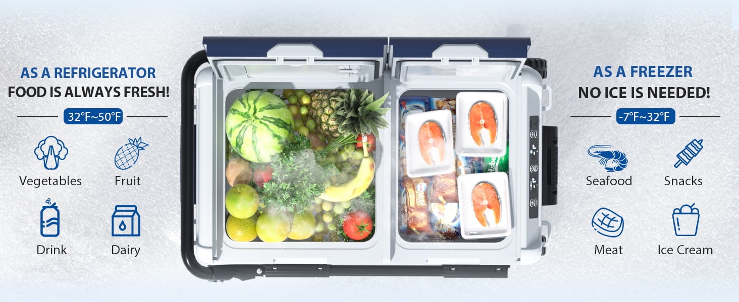 Aeitto 12 Volt Car Refrigerator, 52QT(50L) Dual Zone Portable Car Fridge Freezer -4℉-68℉ Electric Cooler Dual Temp Control Cooling Freezing 12/24V DC & 100-240V AC for Travel, Camping, RV, Road, Home - Image 18