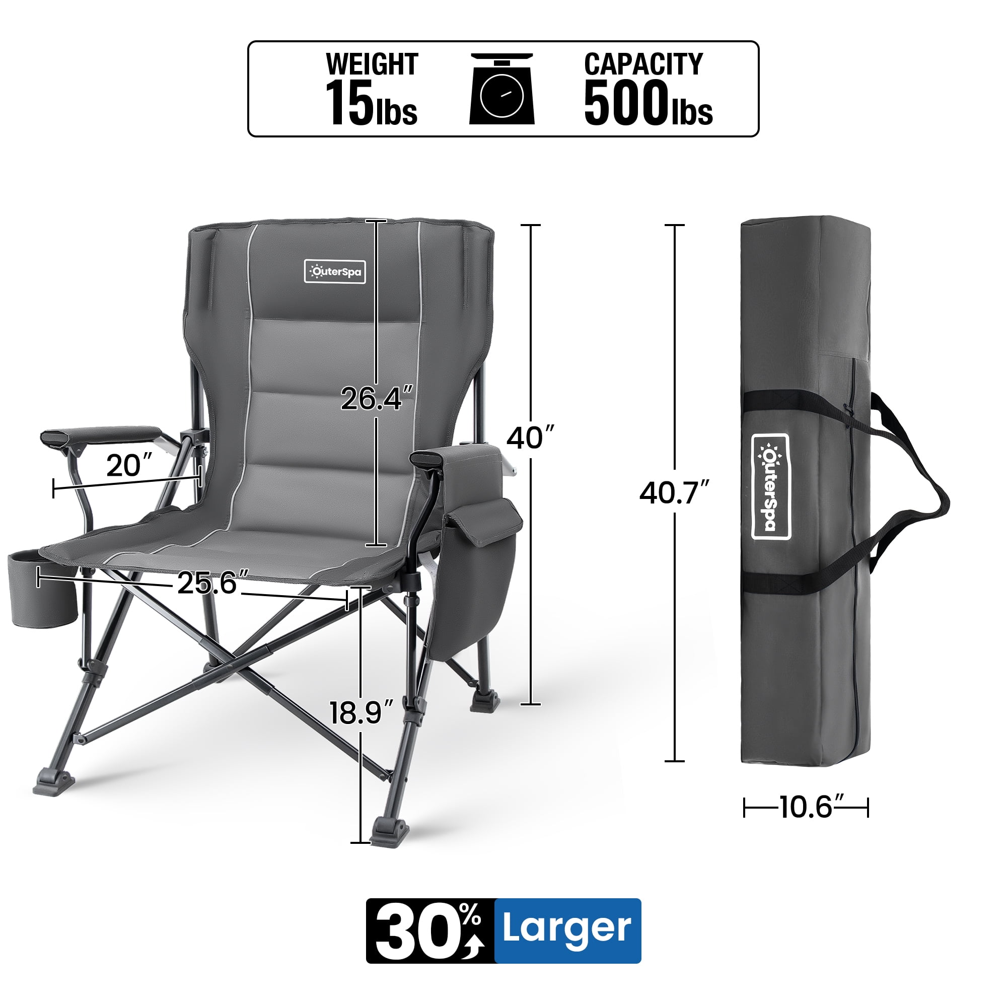 OuterSpa Oversized Camping Chair Big and Tall Camping Chair Compact Portable Camping Chair with Carry Bag High Back Padded Camping Chair Comfortable Heavy Duty Camping Chair, Support 500 lbs - Image 8