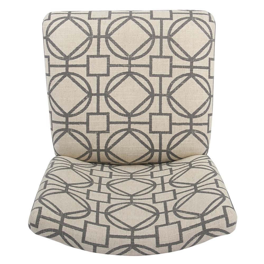 Wooden 24 Inch Counter Height Stool with Trellis Pattern Fabric Upholstery Cream and Gray - Saltoro Sherpi - Image 6