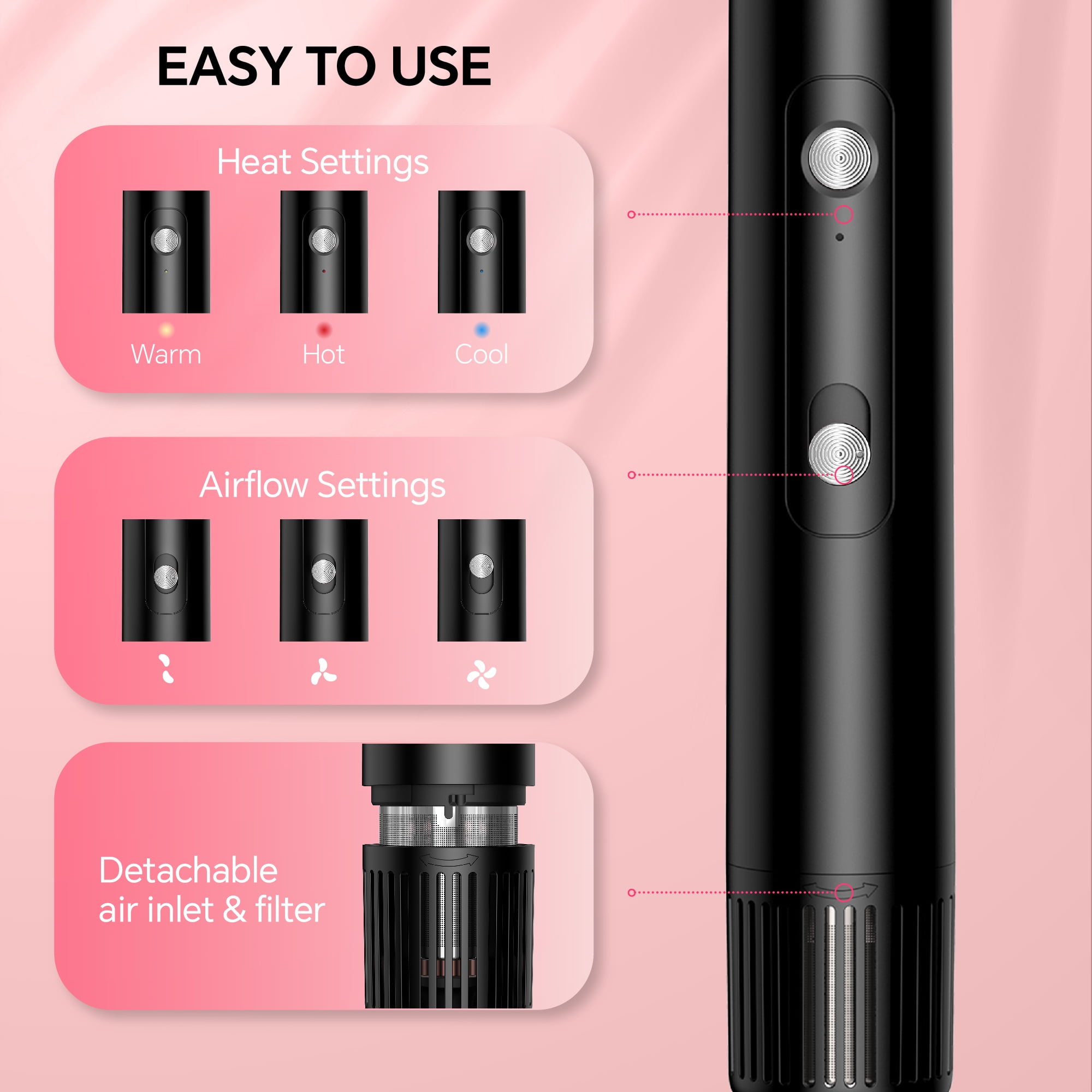 NICEBAY Hair Dryer Brush, Hot Air Brush with 110000RPM Brushless Motor, Blow Dryer 1300W, Plastic - Image 8