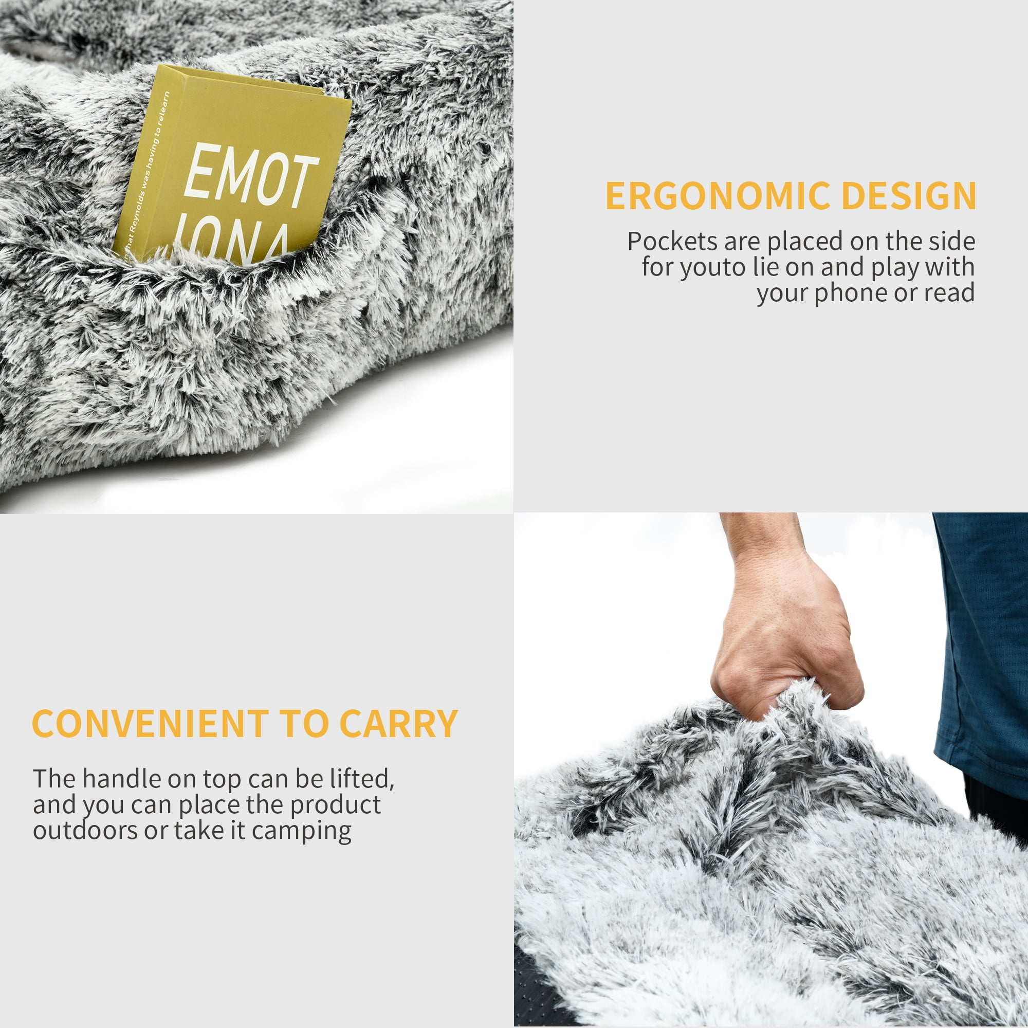 Dextrus Human Dog Bed, Oversized Memory Foam Dog Bed, 79"x43" with Blanket and Pillow, Removable Fur Cover, Grey - Image 7