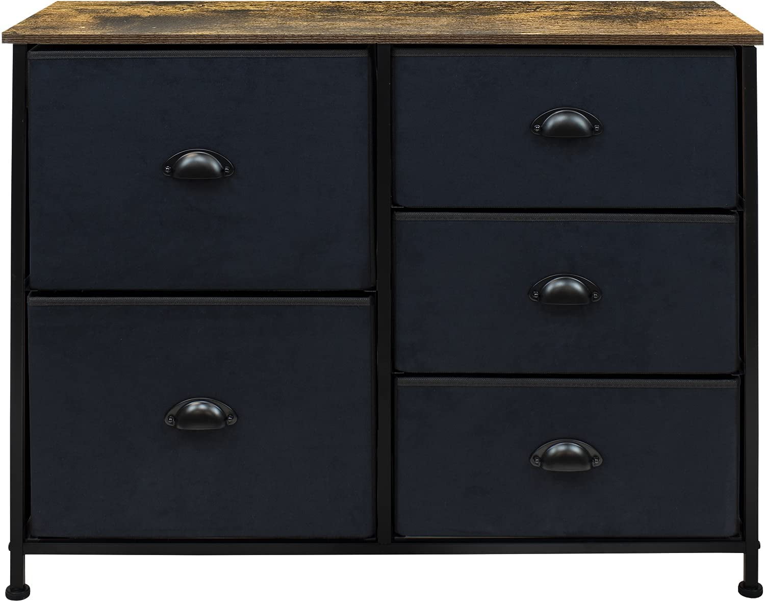 Sorbus Dresser with 5 Drawers - Furniture Storage Tower Unit for Bedroom, Hallway, Closet, Office Organization - Steel Frame, Wood Top, Easy Pull Fabric Bins (Rustic Black) - Image 7