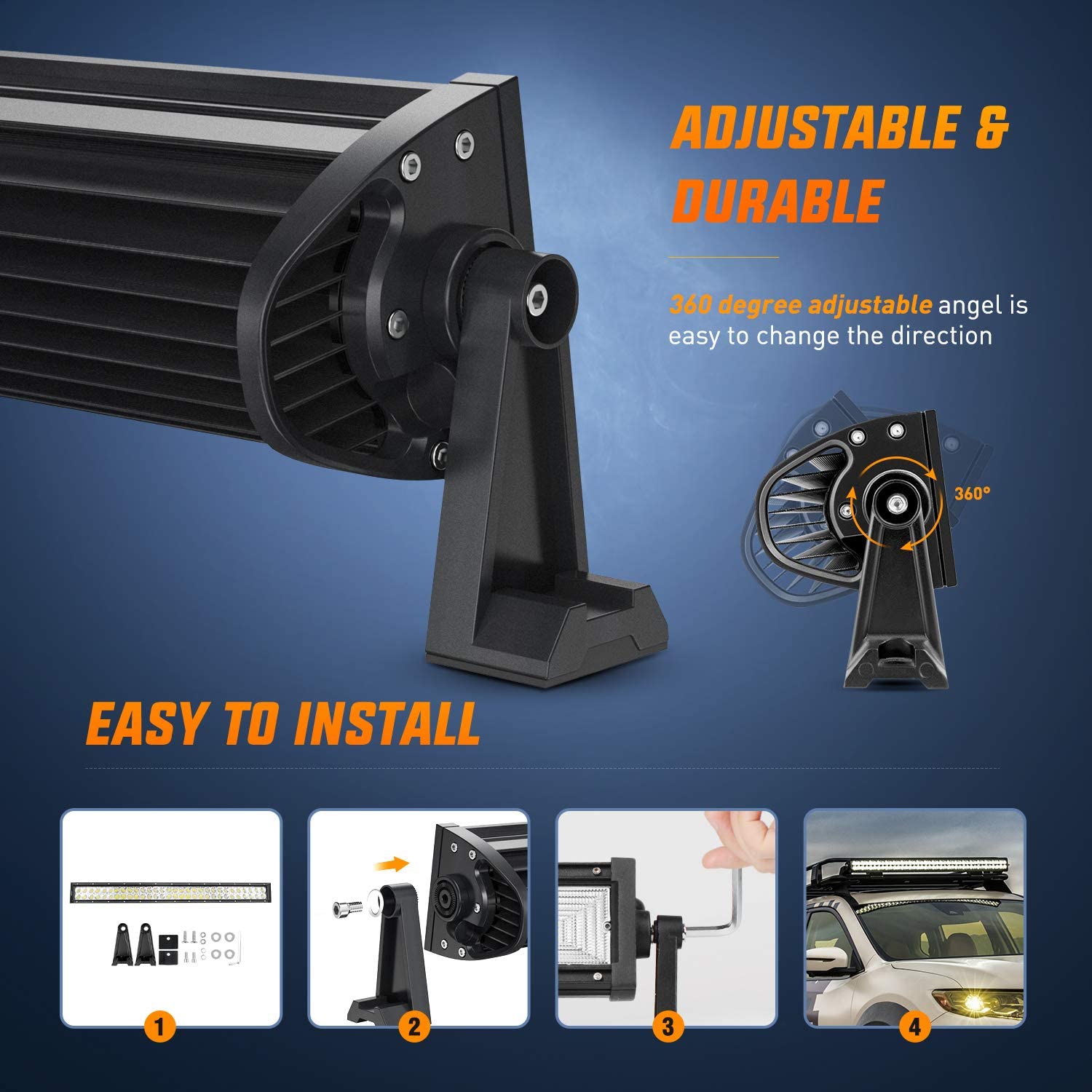 Nilight LED Light Bar 22" 270W Flood Spot Combo Triple Row Driving Lamp Roof Bumper Off Road LED Work Lights Pods for Van Camper Wagon Car Pickup Golf Cart ATV UTV SUV Truck Boat - Image 9