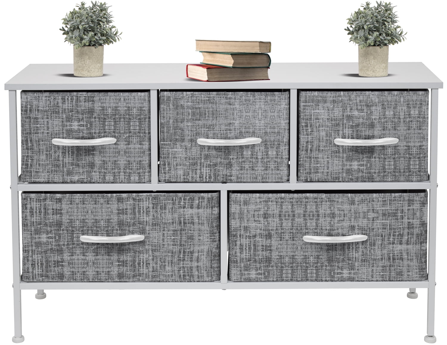 Sorbus Dresser with 5 Drawers - Furniture Storage Chest Tower Unit for Bedroom, Hallway, Closet, Office Organization - Steel Frame, Wood Top, Easy Pull Fabric Bins (Gray/White) - Image 9