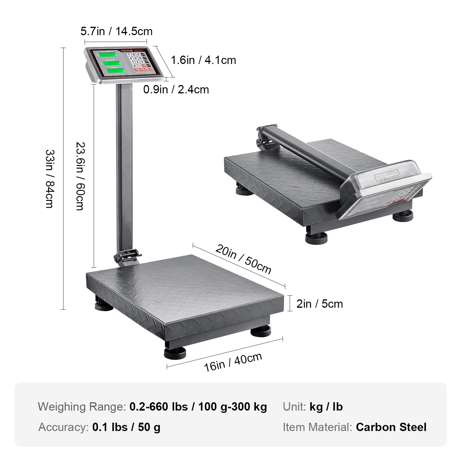 VEVOR 660 lbs / 0.1 Computing Digital Floor Platform Scale Shipping Postal Scale - Image 3