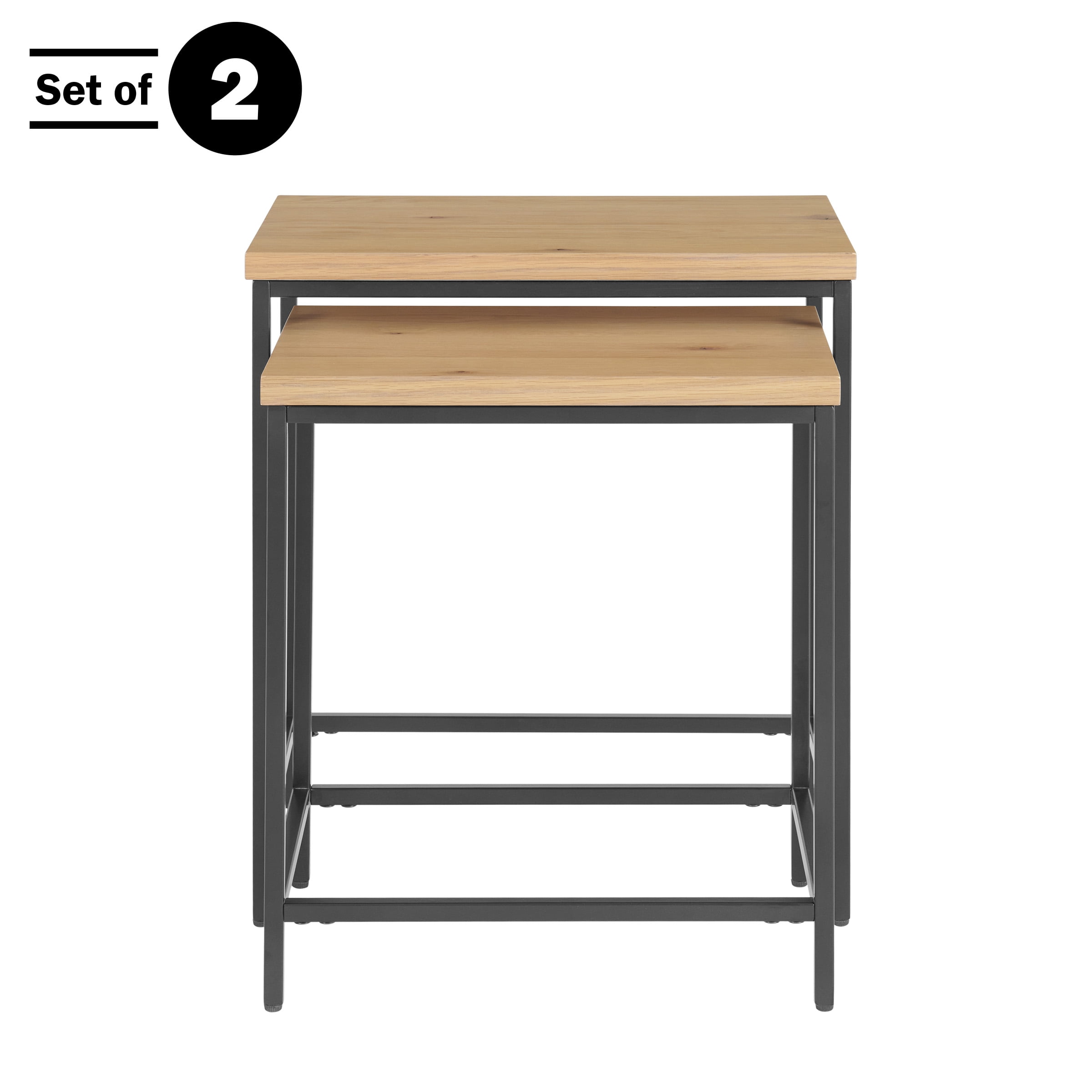 Lavish Home Set of 2 Modern Nesting Tables, End Tables for Living Room with Oak-Finished Top and Sturdy Metal Base - Image 8