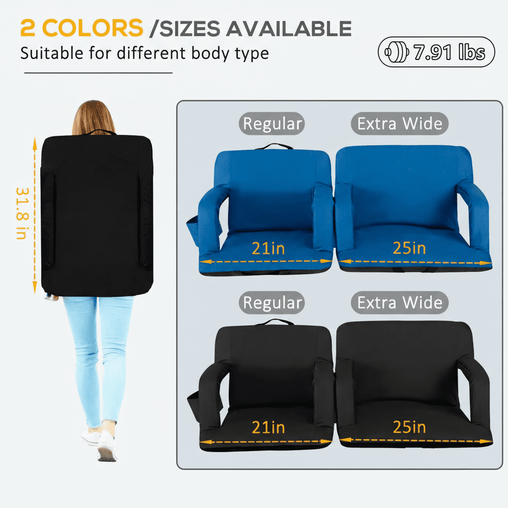 NALONE Folding Stadium Seat 25 inch Wide Stadium Chairs for Bleachers Portable with Back Supports Thick Padded Cushion Armrests Reclining - Image 4