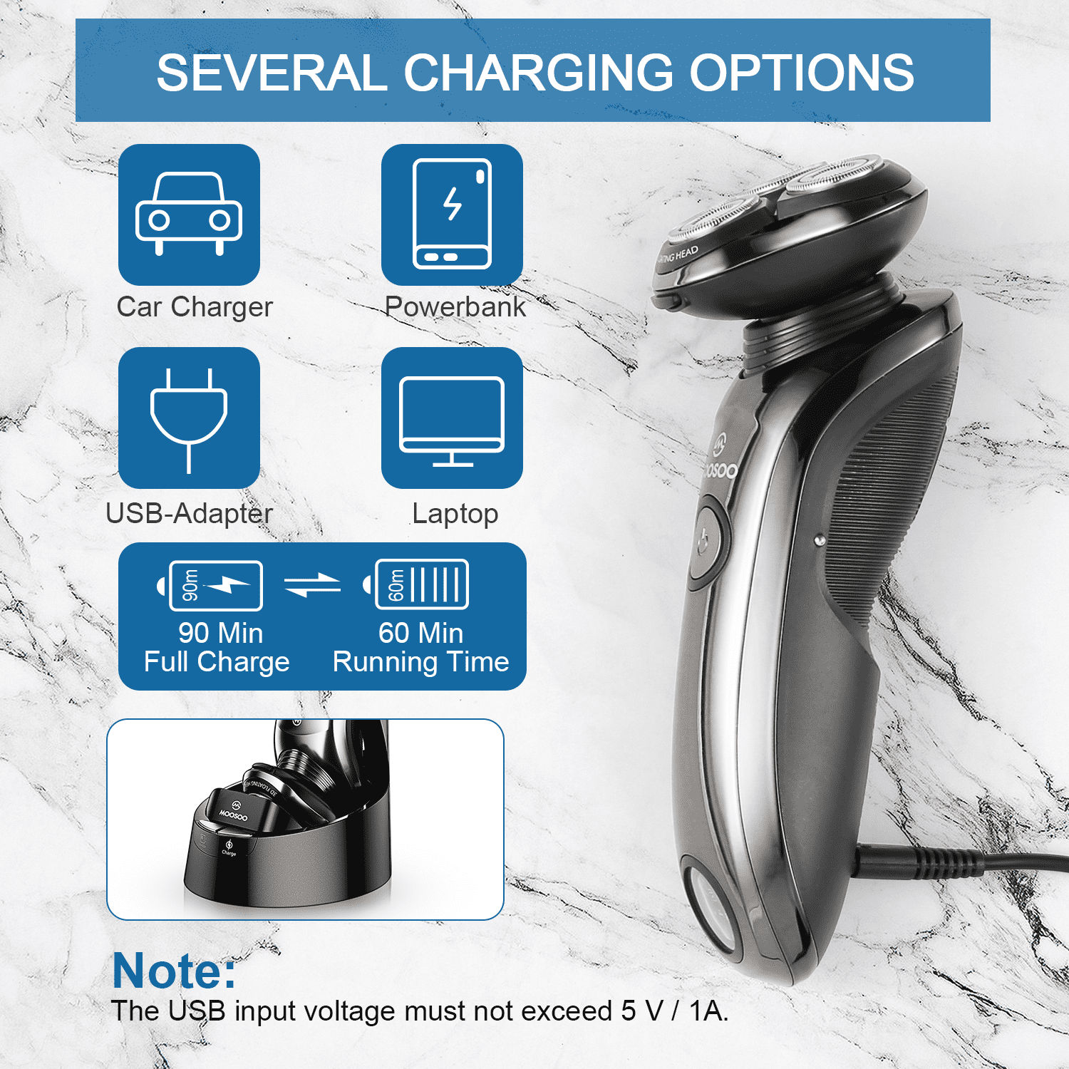 Moosoo Electric Shaver with Clean Station Wet Dry Waterproof Mens Razor - Image 6