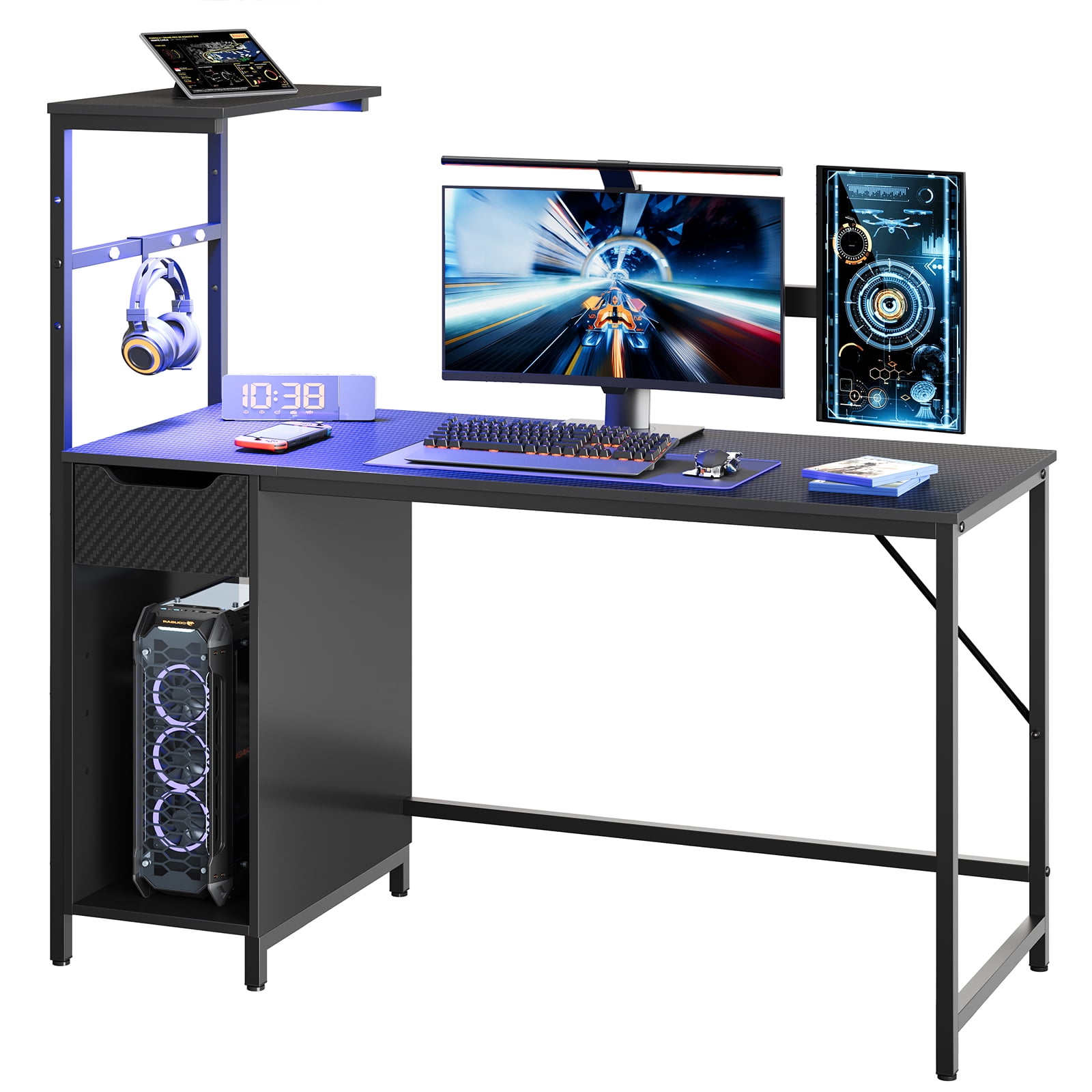 Bestier 48-Inch LED Gaming Desk with Adjustable Shelf and Storage Drawer, Black - Image 7