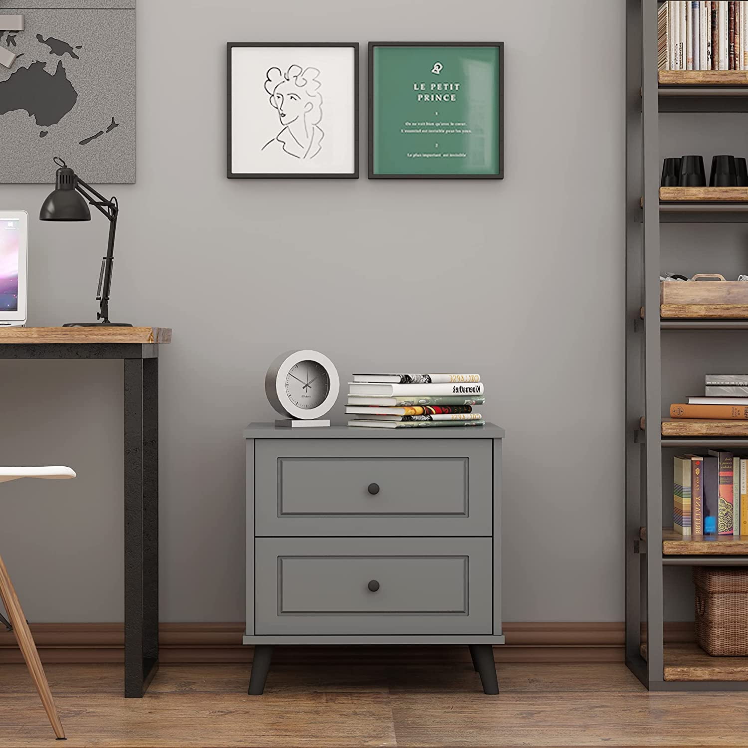 HOMEFORT Modern Wood Nightstand, Beside Table, Night Stands for Bedroom, Sofa End Table, Side Table, 2-Drawer Dresser Chest for Living Room, Gray - Image 5