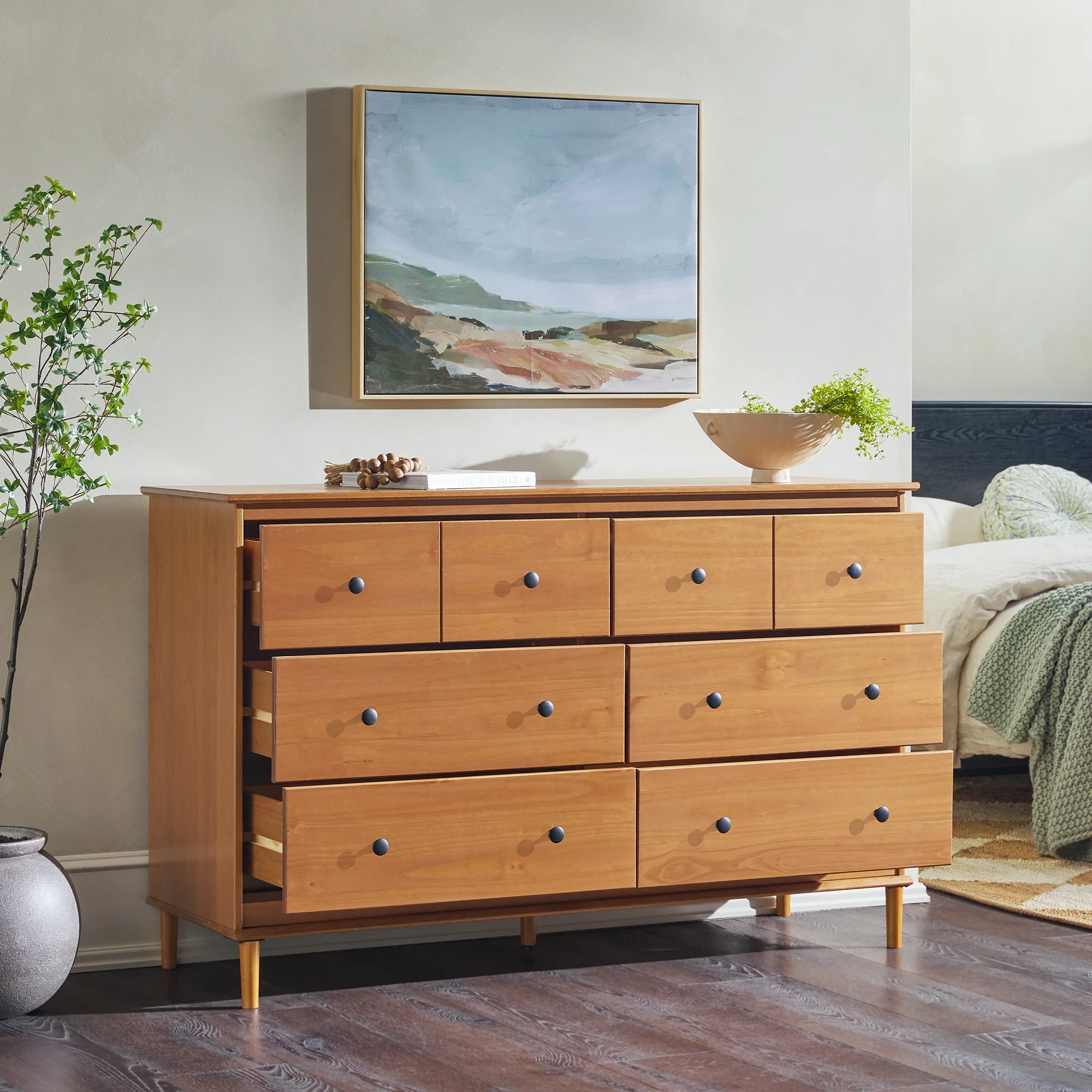 Walker Edison Mid-Century Modern 6-Drawer Solid Wood Dresser, Caramel - Image 5