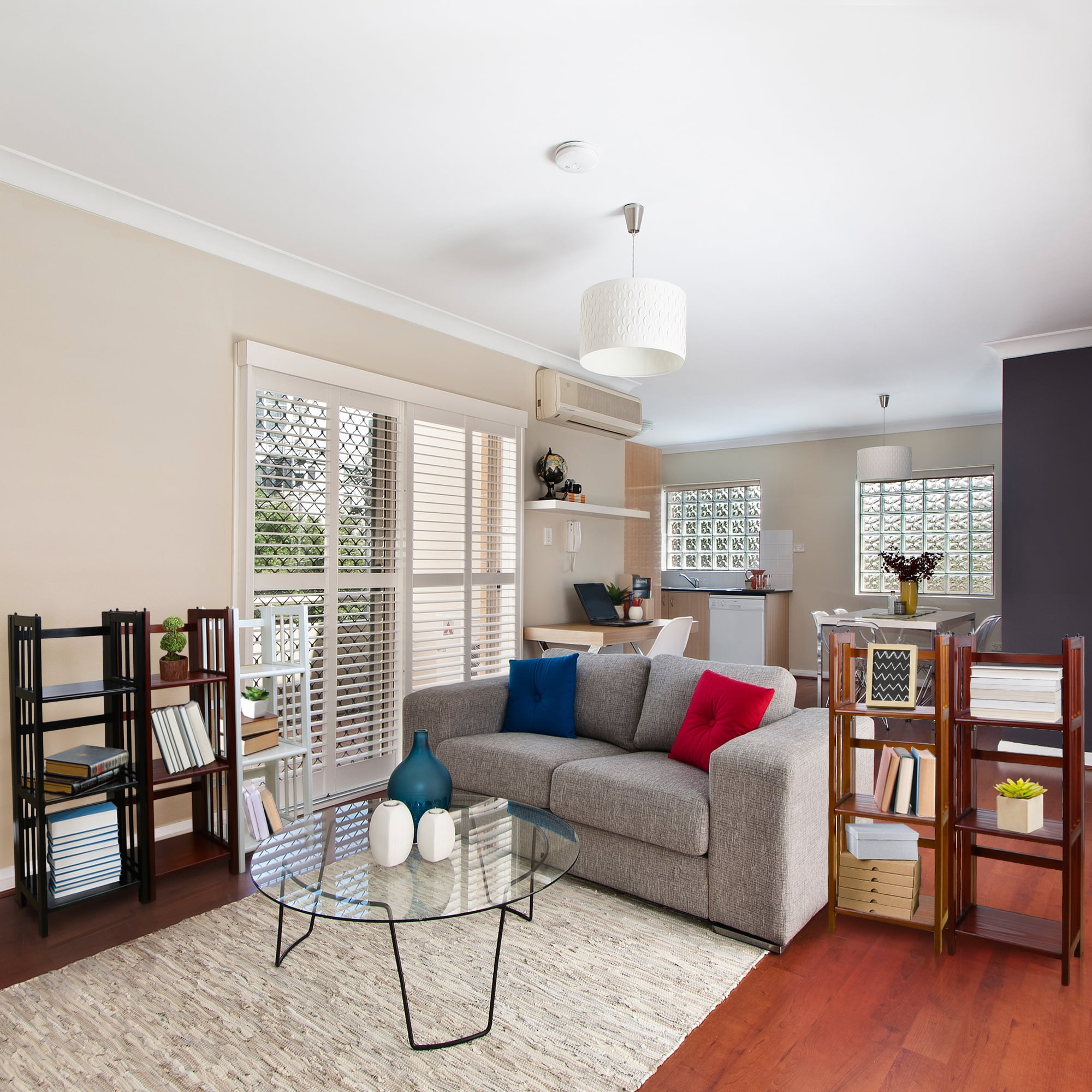 Casual Home 3 Shelf 14 Inch Folding Office Furniture Wood Bookcase, Mahogany - Image 4