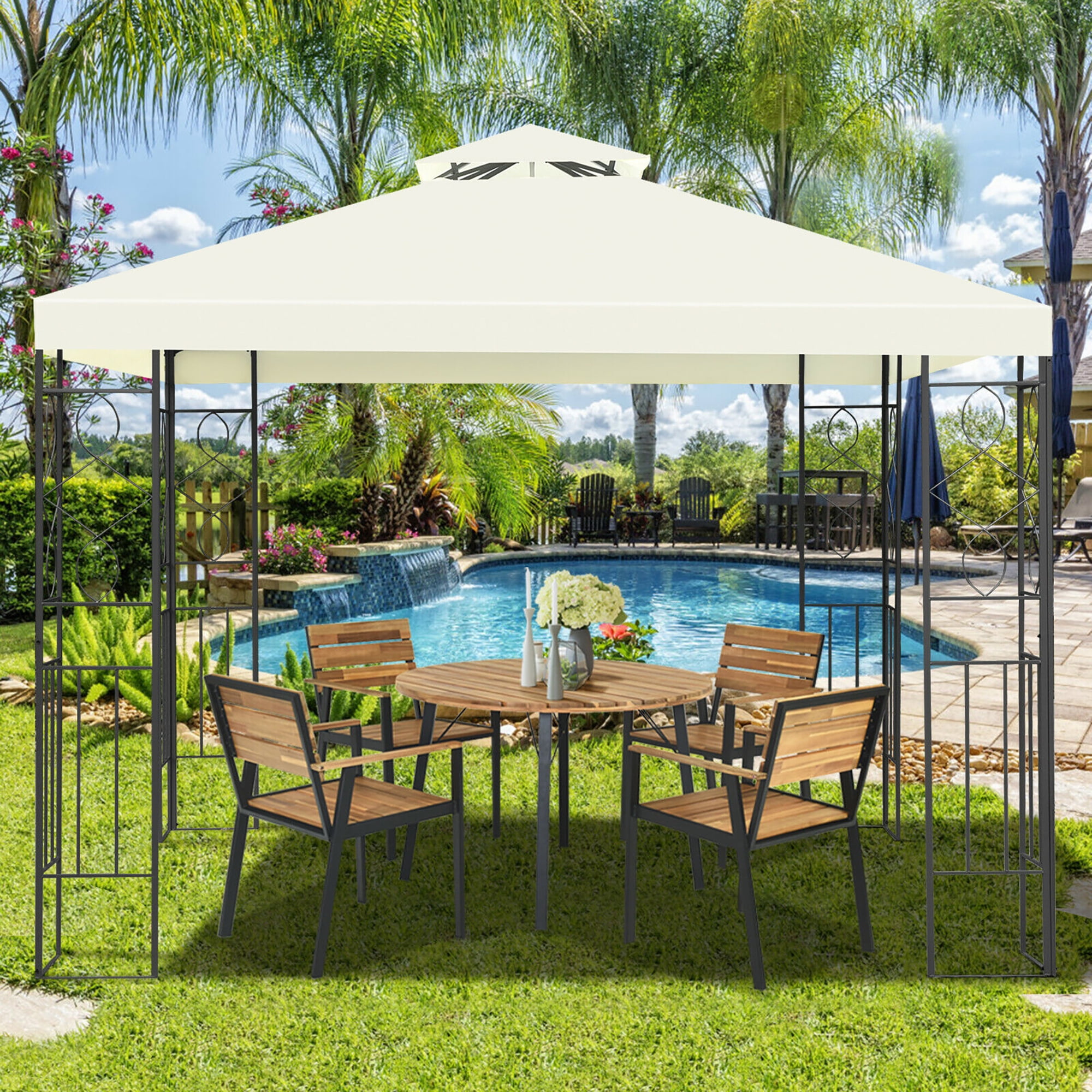 Costway 2 Tier 10'x10' Patio Gazebo Canopy Tent Steel Frame Shelter Awning - Image 4
