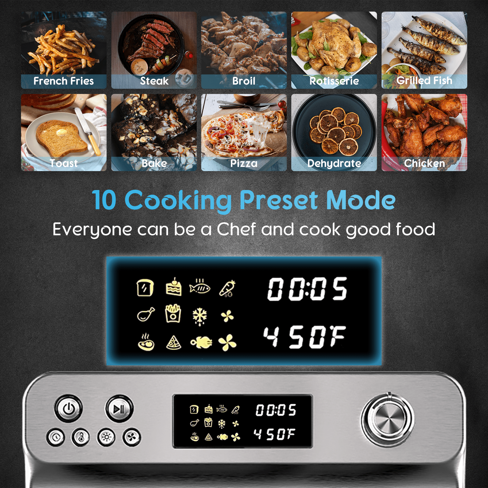 HYSapientia 26QT Air Fryer Oven With Rotisserie 1800W Toaster Oven Air Fryer Combo, 10 in 1 Convection Oven Countertop, Airfryer Toaster Oven, Mini Toaster Oven,Easy to clean - Image 6