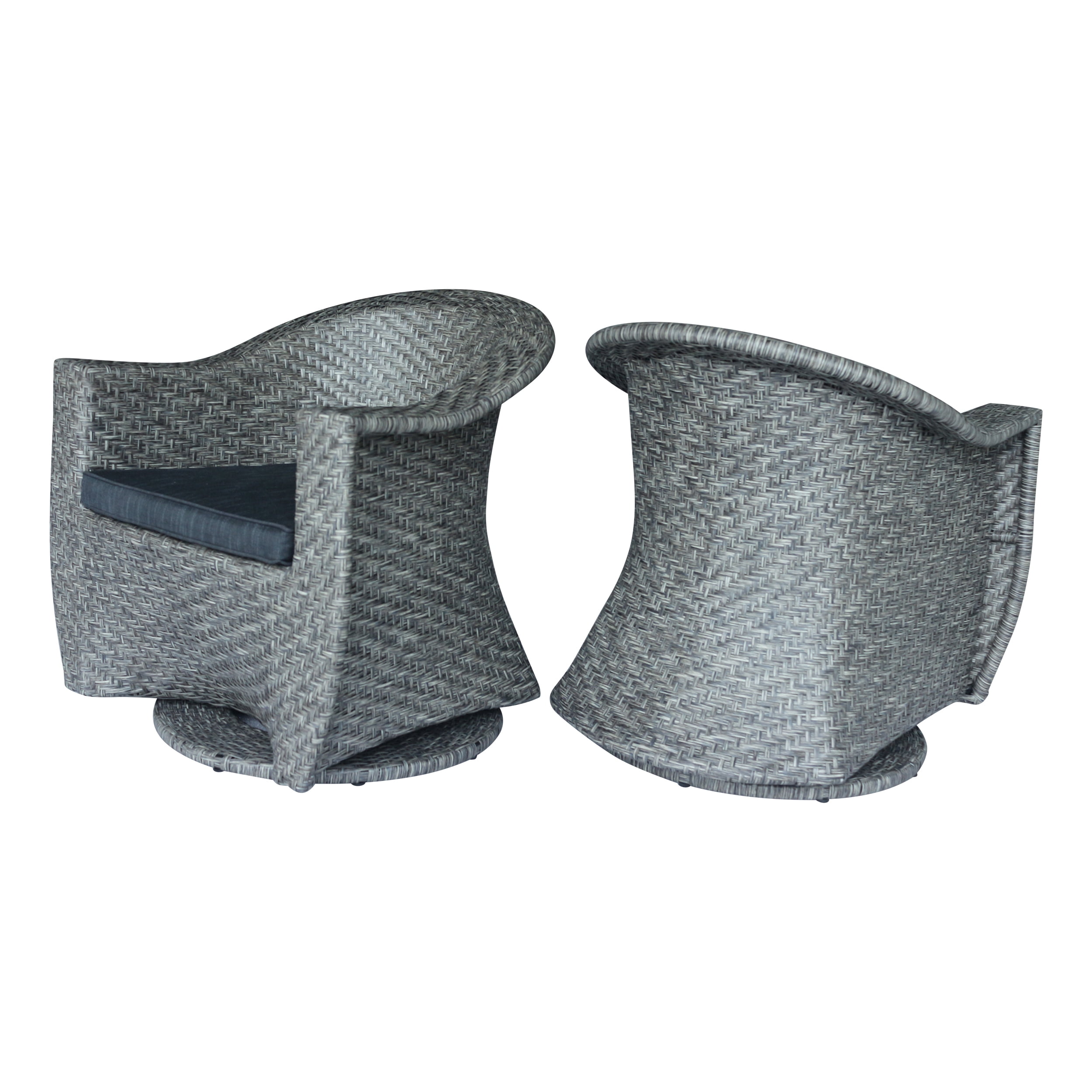 Noble House Larchmont Handcrafted Wicker Swivel Chairs with Cushions, Black/Grey Mist (Set of 2) - Image 3