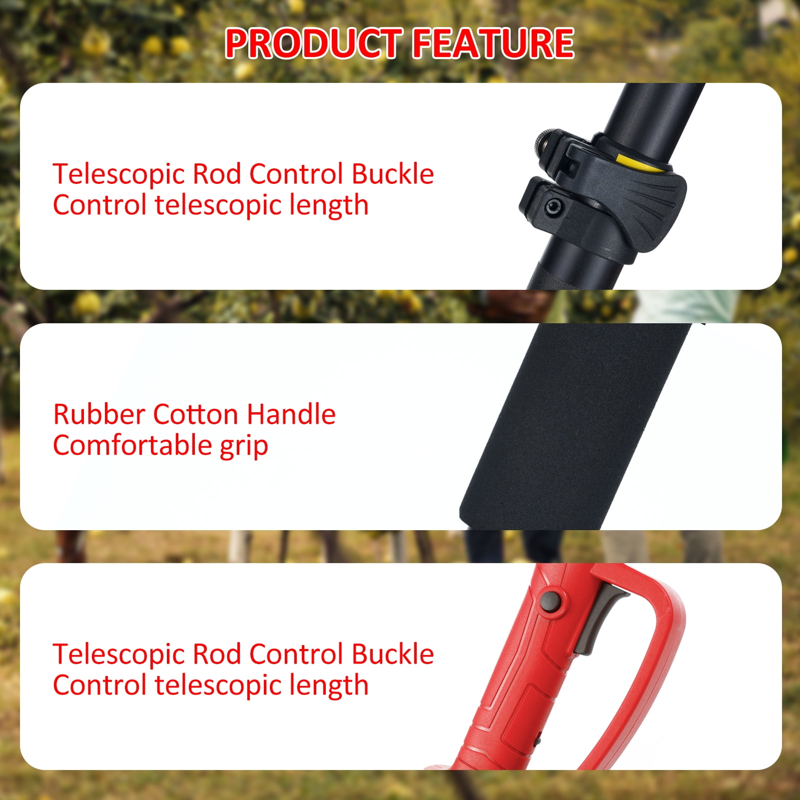 CACAGOO 20V 6inch/8inch Cordless Pole Saw Height Adjustable Electric Chainsaw with 2 batteries for Wood Cutting, Trimming - Image 8