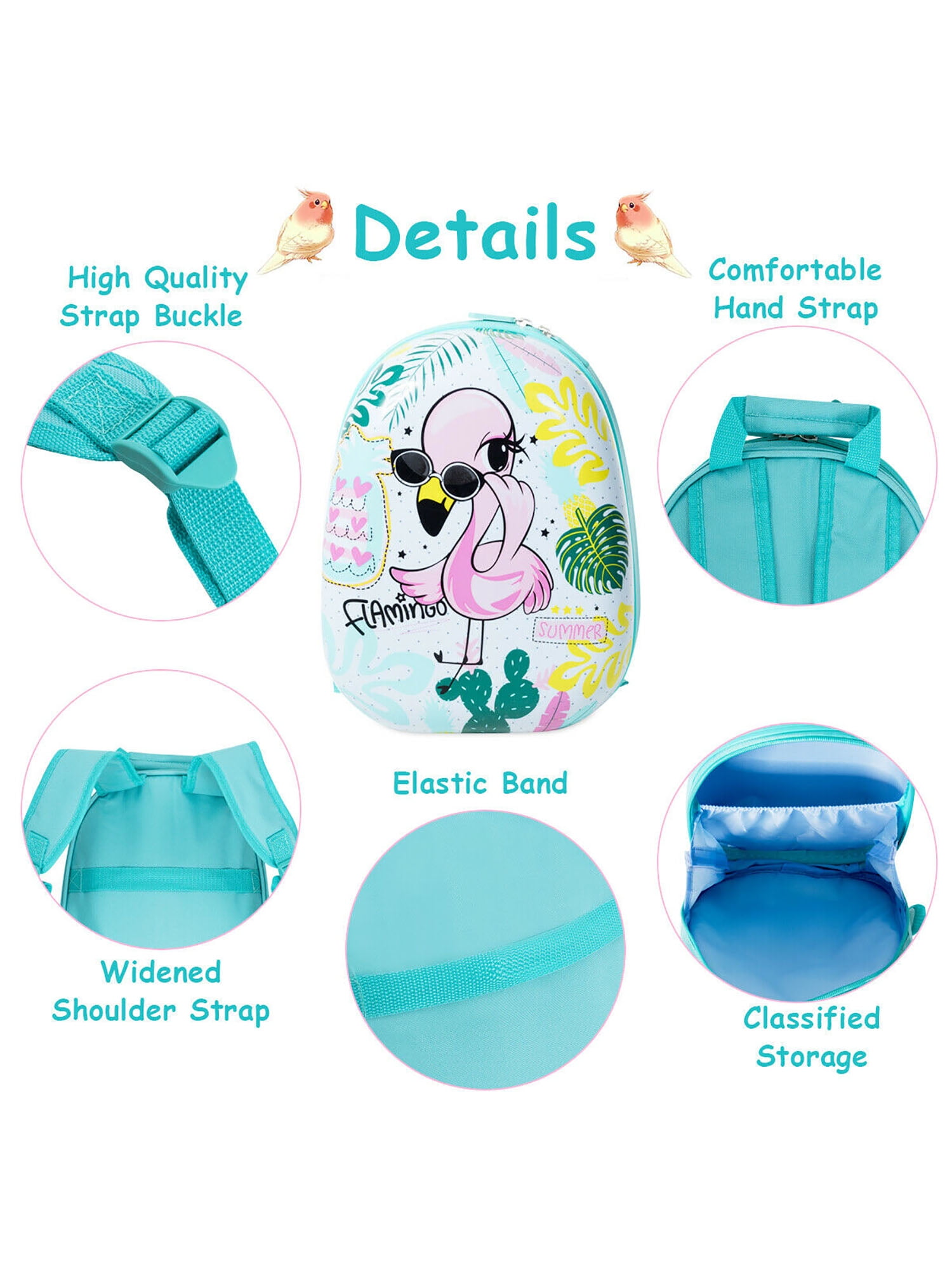 Gymax 2PC Kids Luggage Set Backpack & Rolling Suitcase Travel ABS Flamingos - Image 2