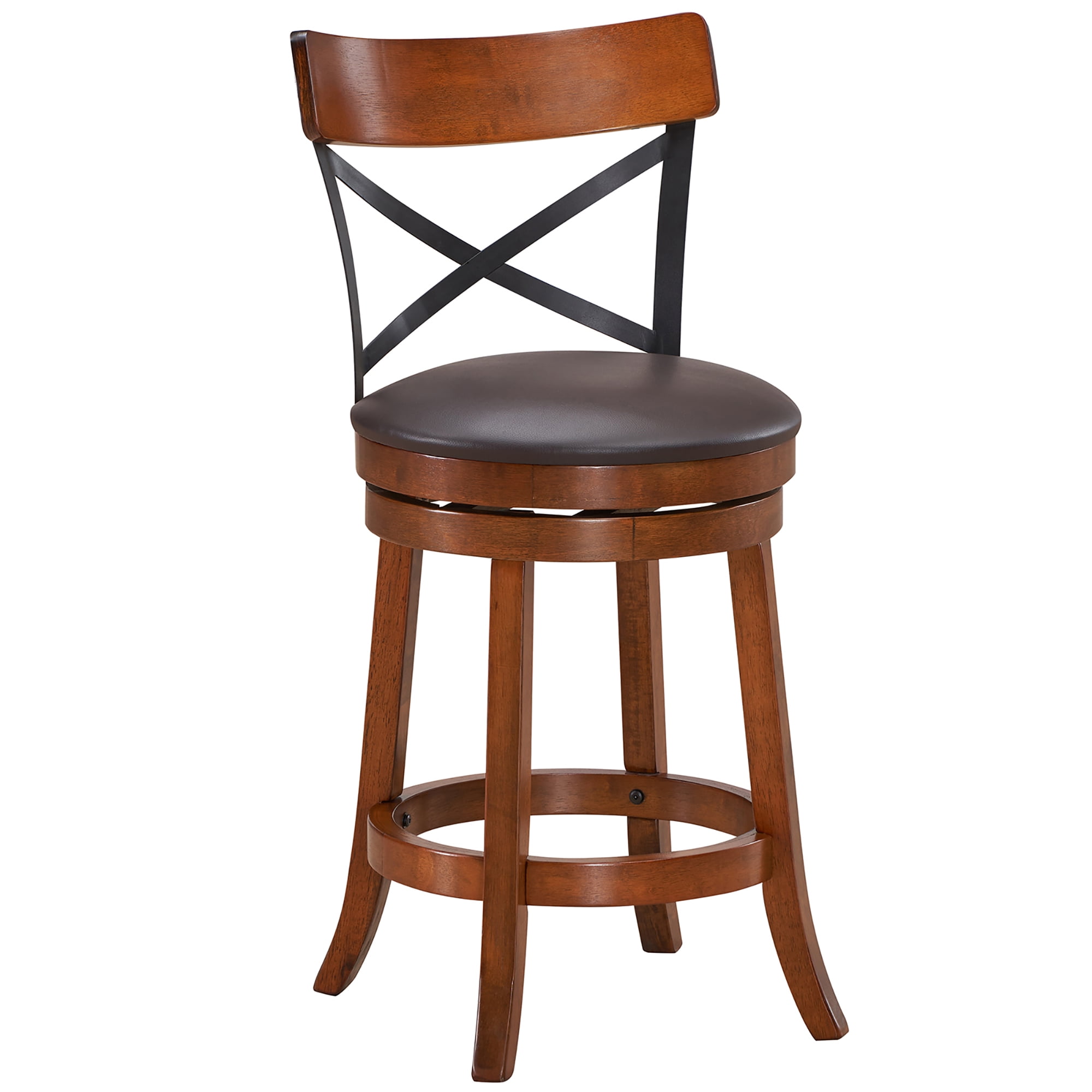 Costway Set of 2 Bar Stools Swivel 25'' Dining Bar Chairs with Rubber Wood Legs - Image 11
