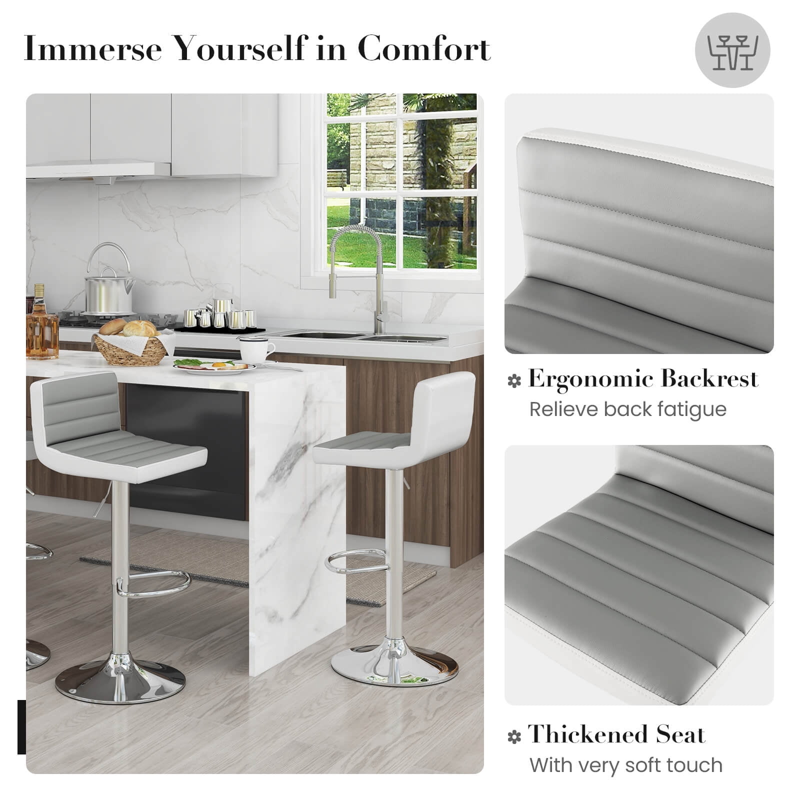 Costway Set of 2 Bar Stools Adjustable Barstool PU Leather Swivel Pub Chairs Armless - Image 9