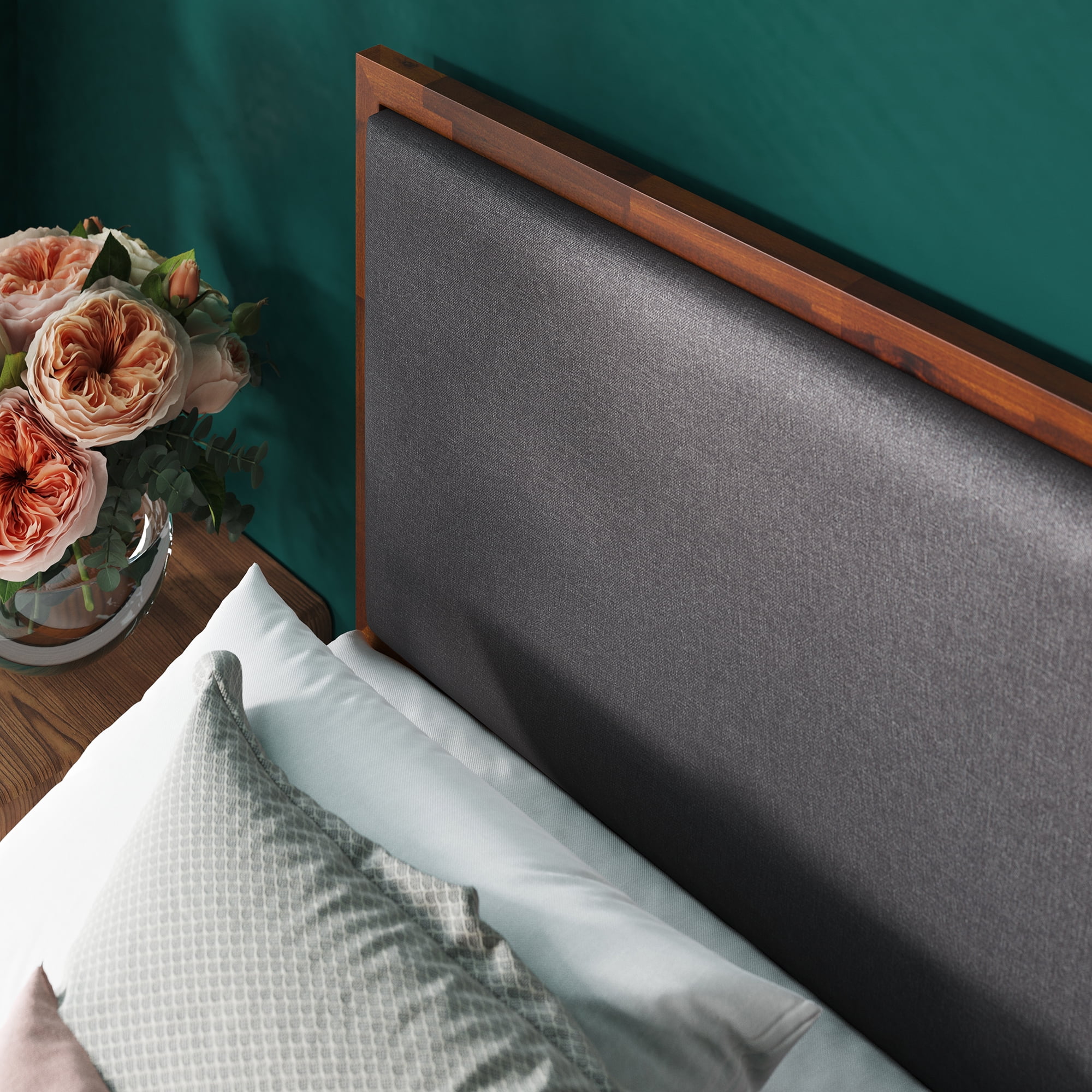 Zinus Raymond 38" Wood Platform Bed Frame with Adjustable Upholstered Headboard, Queen - Image 13