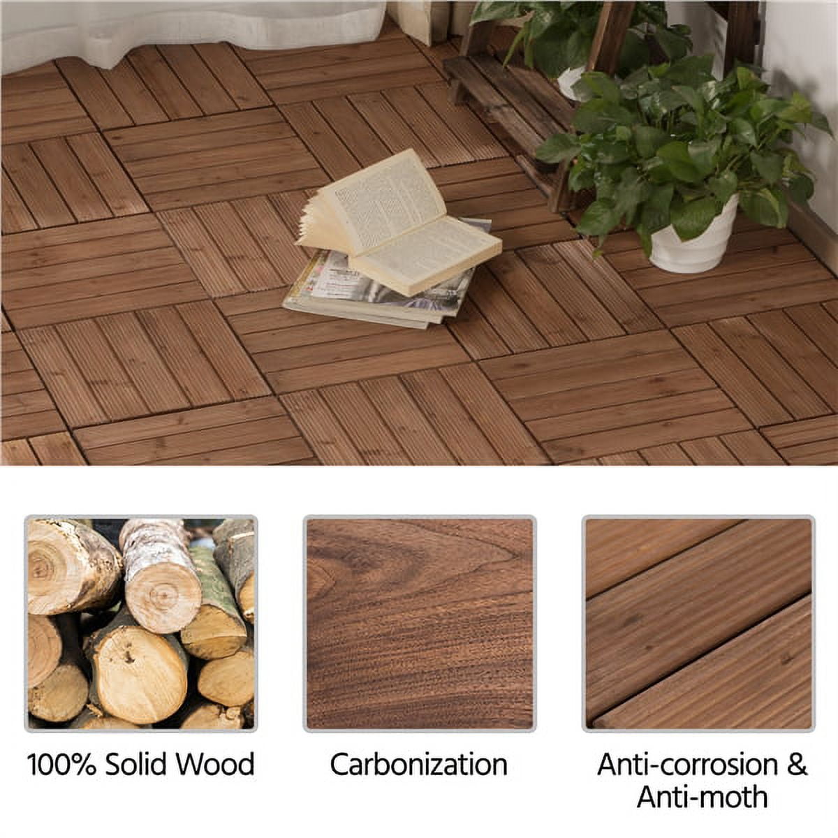Renwick 12" x 12" Interlocking Wooden Floor Tiles, Outdoor and Indoor, 11 pieces, Brown Flooring Materials - Image 5