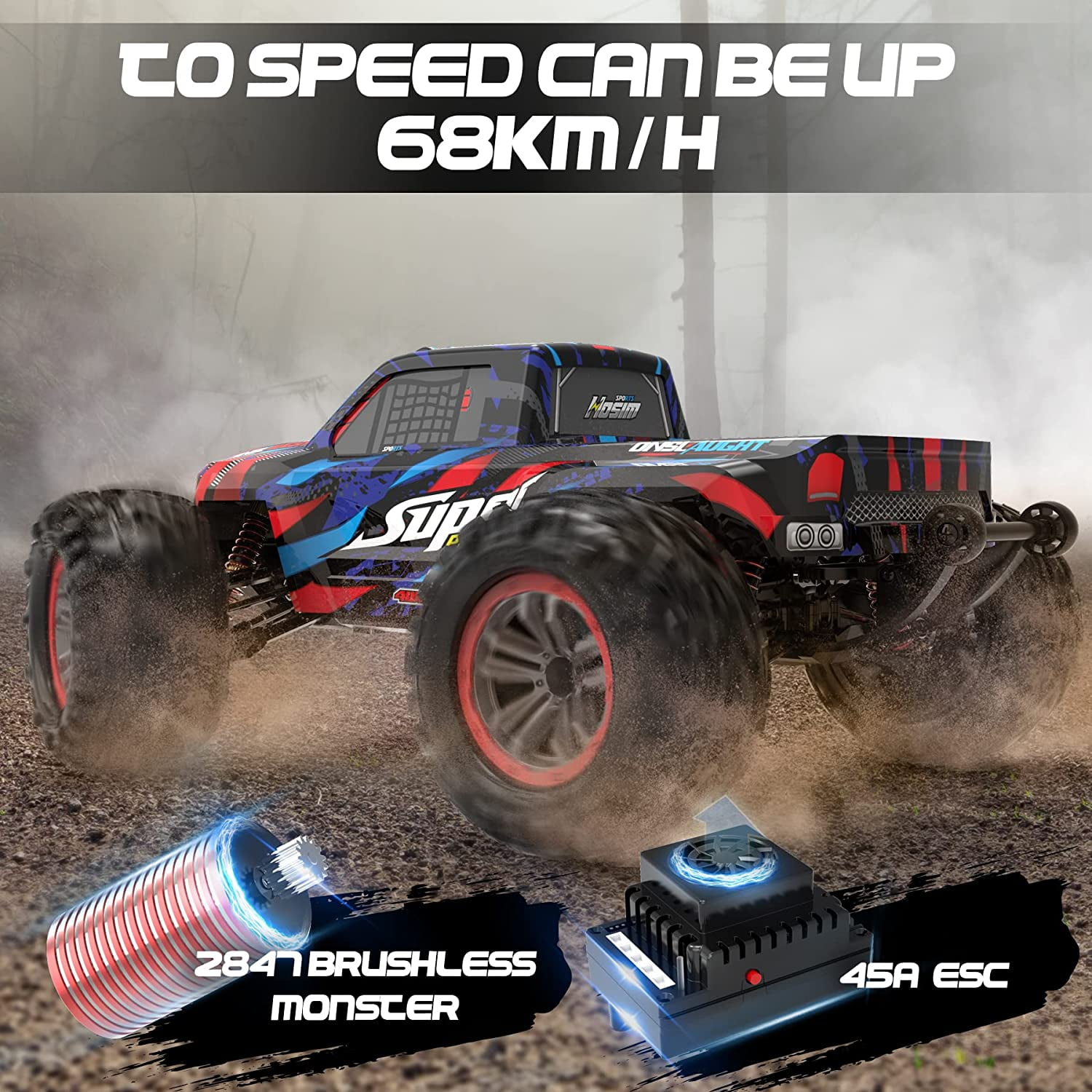 Hosim Brushless RC Cars 1:10 Remote Control Car X-08 RC Monster Trucks Buggy Crawler 4WD Off Road High Speed 40+MPH - Image 3