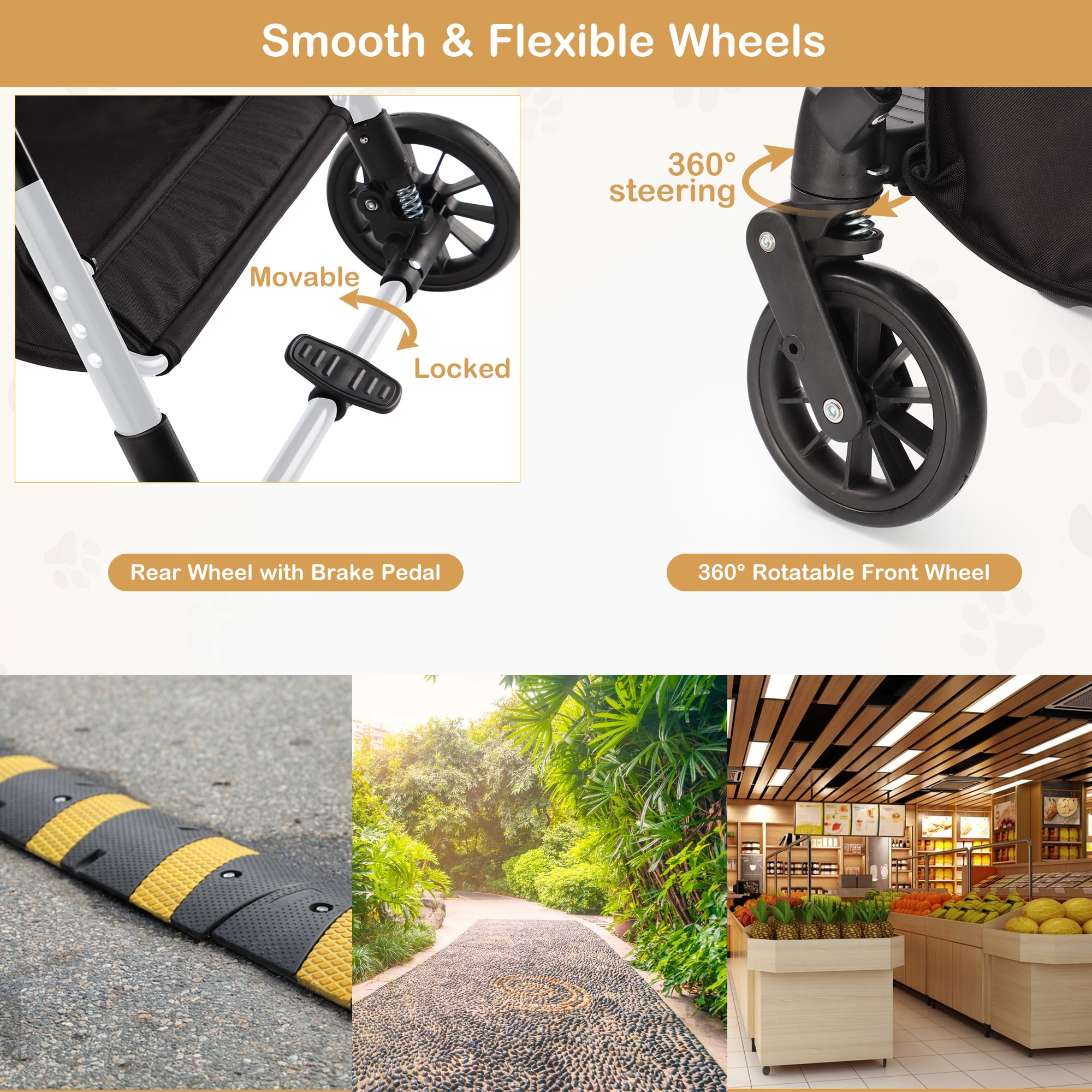 Zoolike Pet Stroller, Dog Cat Stroller 3-in-1 Detachable Doggy Stroller for Small Medium Dogs 4 Wheel Dog Travel Jogger Cart Cat Walker Foldable Wagons for Doggy Rabbit Puppy, Black - Image 4