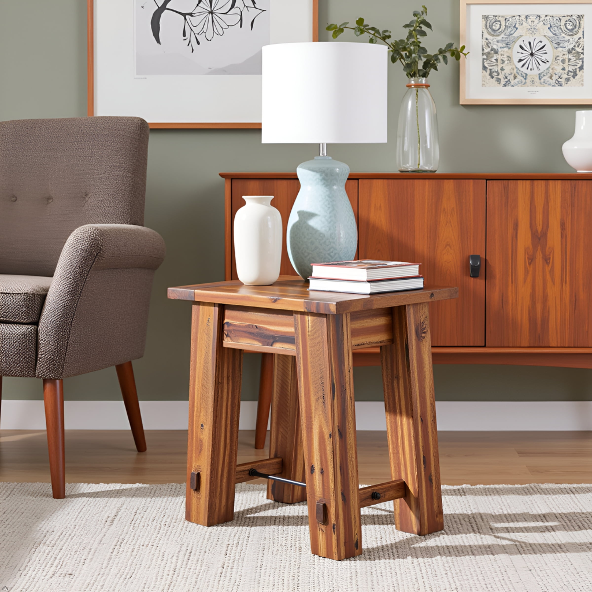 Alaterre Furniture Durango Solid Acacia Wood End Table, Industrial Side Table with 100lb Weight Capacity for Living Room, Natural - Image 12