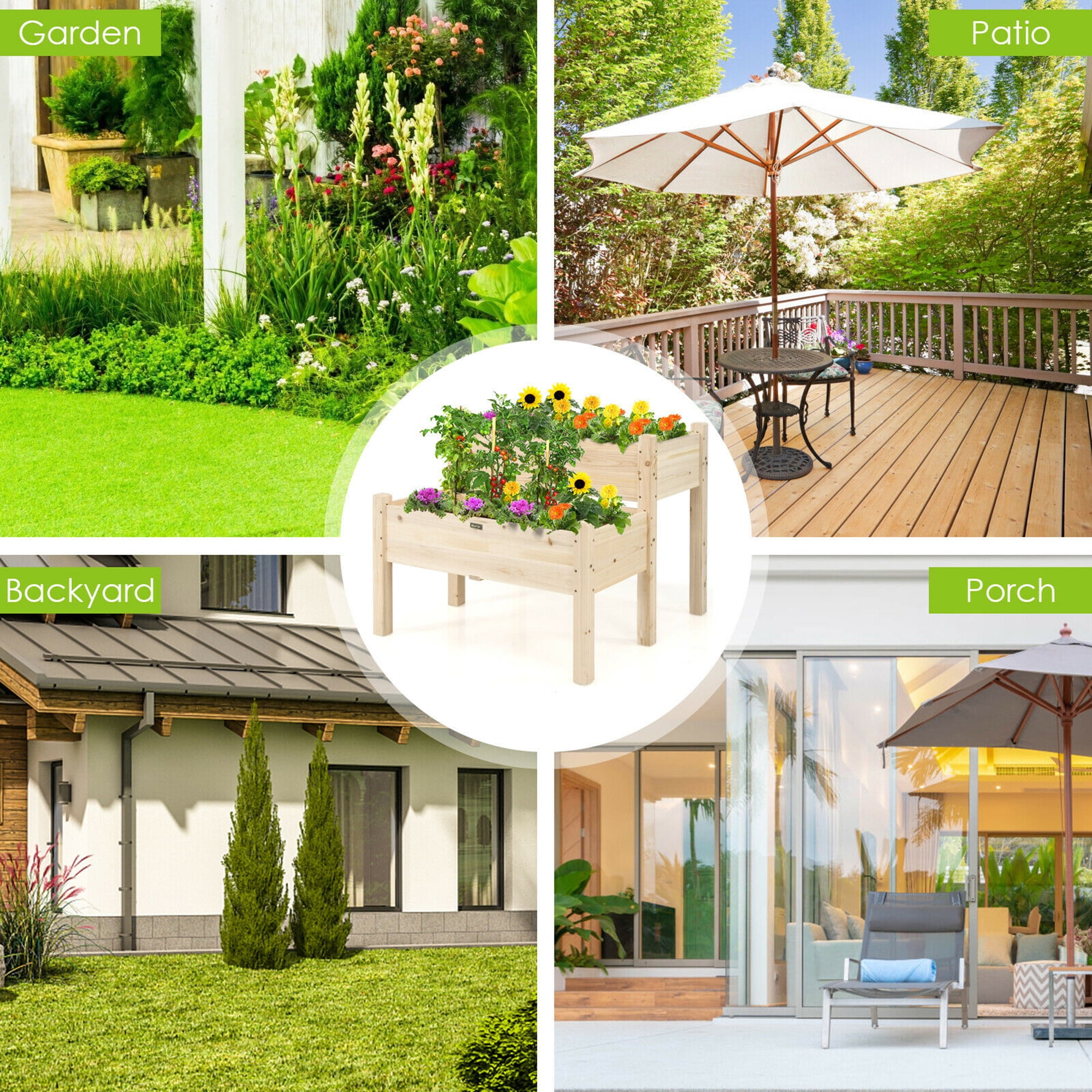 Gymax 2 Tier Wooden Raised Garden Bed Elevated Planter Box w/Legs Drain Holes - Image 6