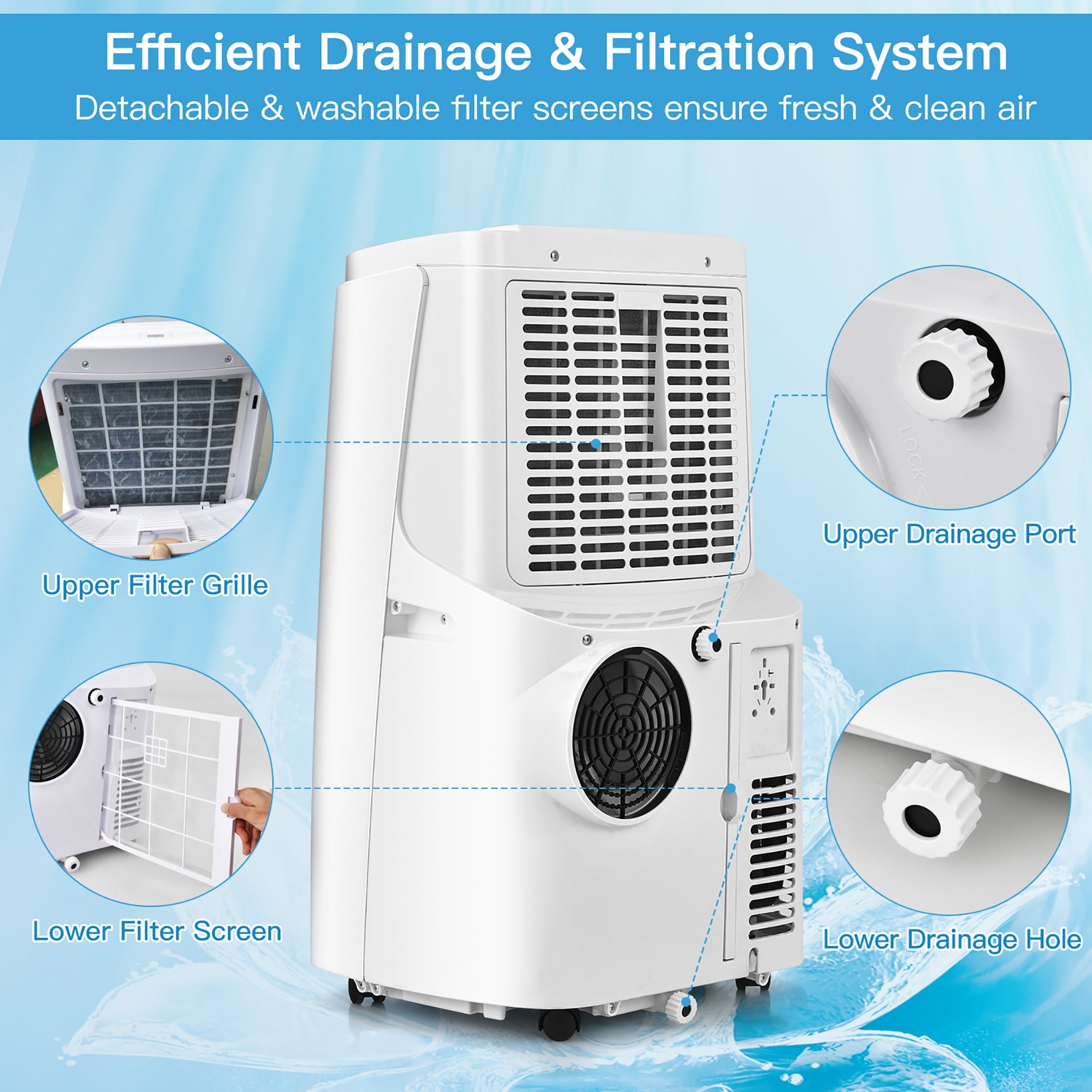 Costway 8150 BTU (12000BTU ASHRAE) Portable Air Conditioner 3-in-1 Air Cooler Fan Dehumidifier w/ Remote - Image 8
