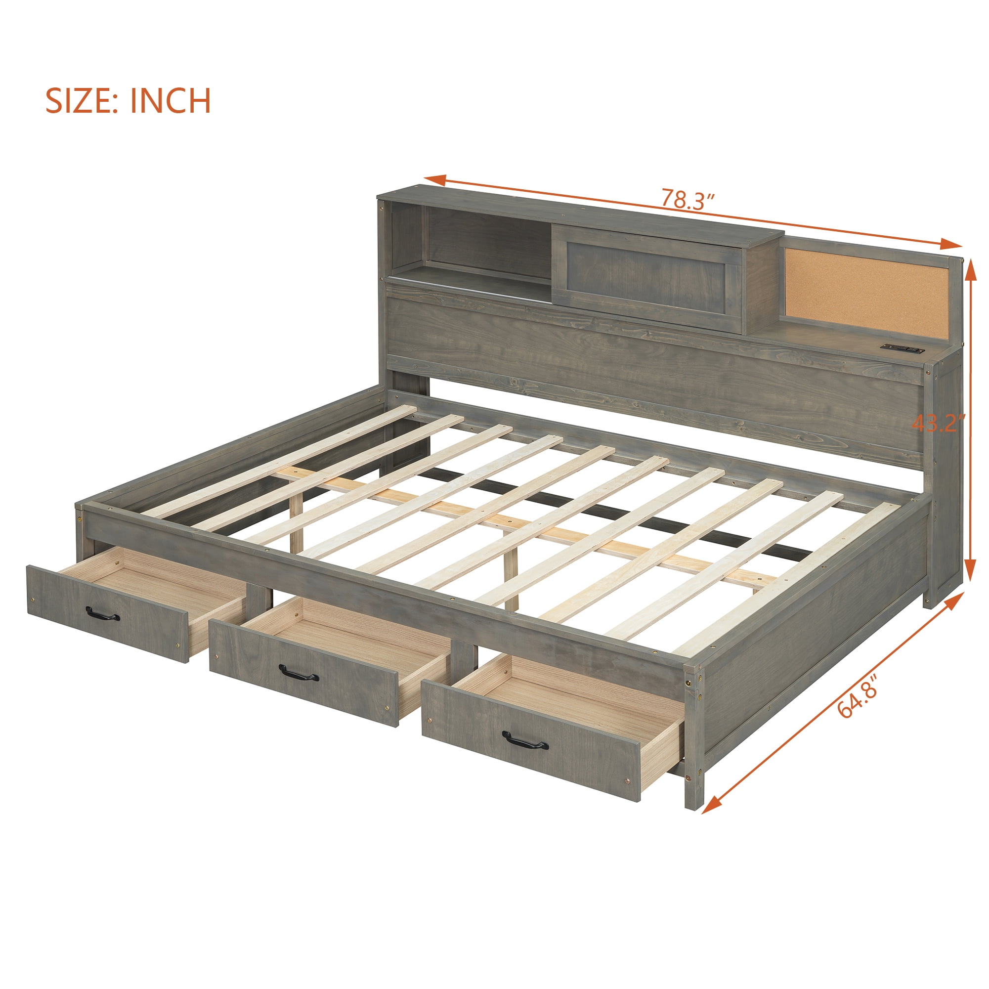 Euroco Twin Size Daybed with Shelf, Drawers and Charging Station for Bedroom, Gray - Image 17