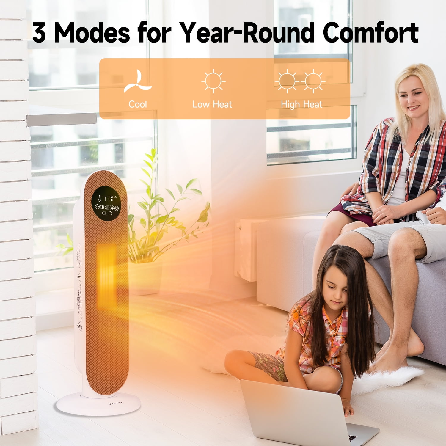 WYRAVIO 1500W Space Heaters for Indoor Use,80° Oscillating Portable Electric Heaters with Thermostat, Remote, 3 Modes,Fast Safety Heat,12H Timer, Overheat Protection, Heater for Bedroom Home Office - Image 2