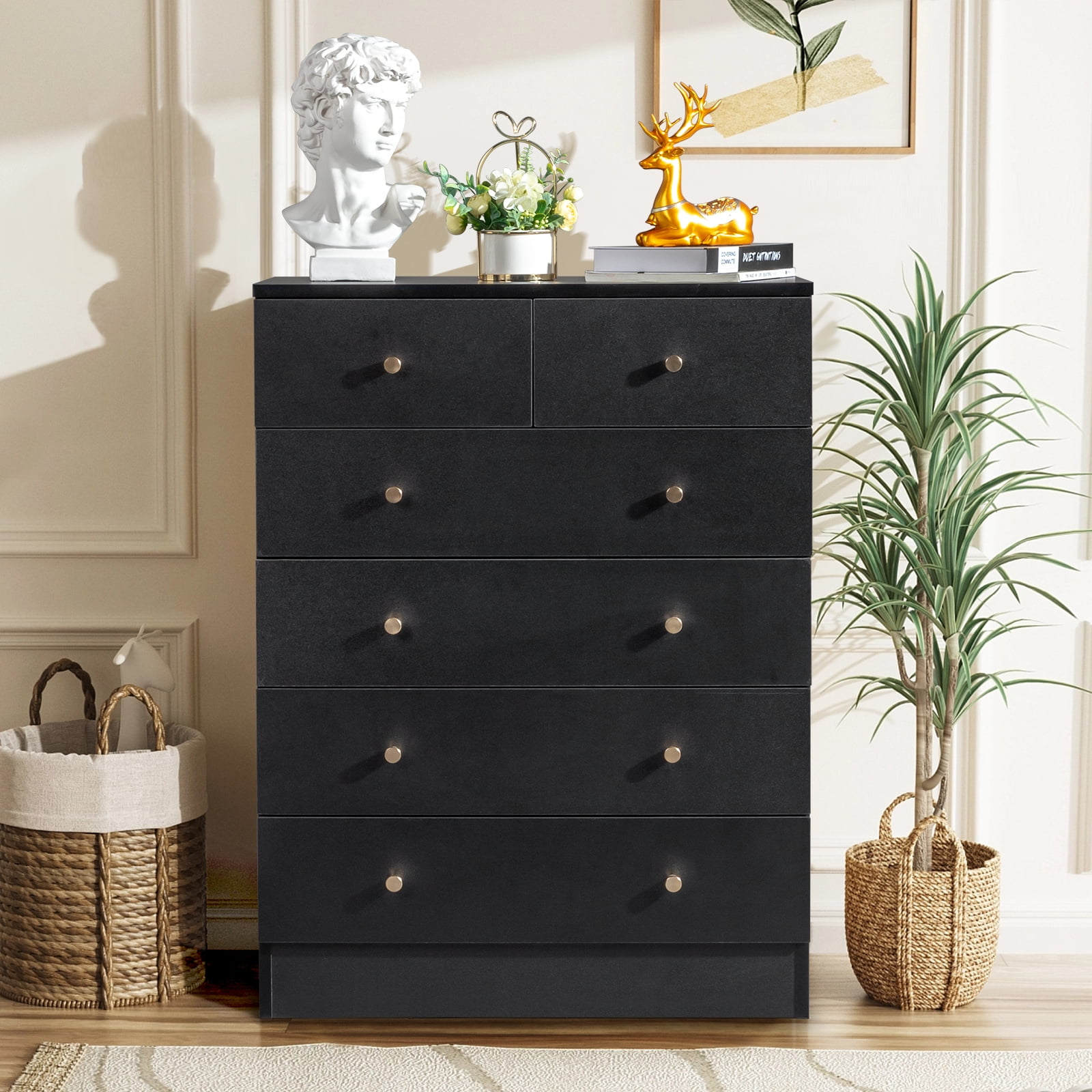 UBesGoo 6 Drawer Wood Dresser for Bedroom, Chest of Drawers, Storage Organization Unit for Clothing, Black - Image 4