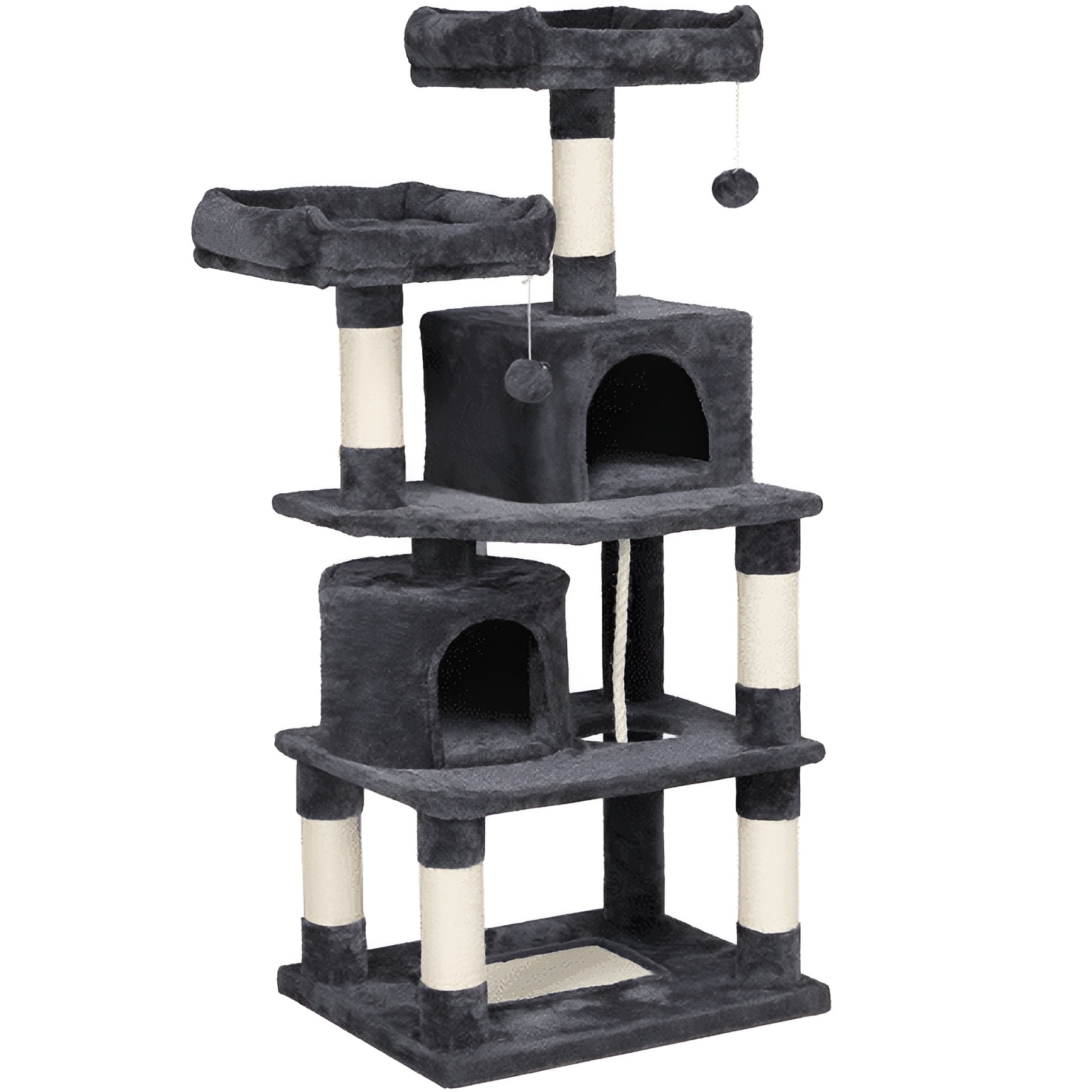 Alden Design 62" Tall Double Condo Cat Tree and Scratching Post Tower, Dark Gray - Image 7