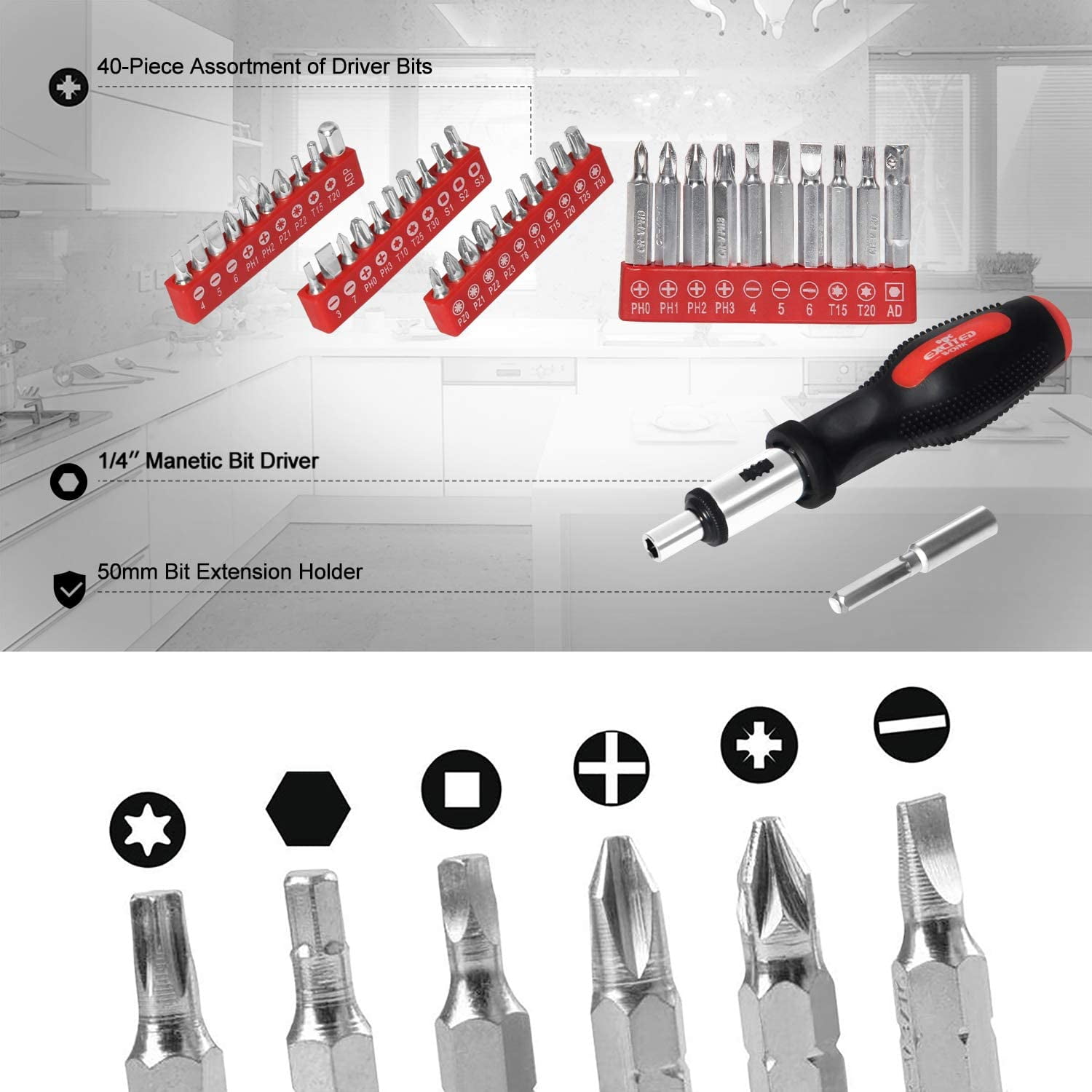 EXCITED WORK 198 Pcs Hand Tool Set, Mechanic Tools Kit with Plastic Storage Case Wrench Screwdriver Saw for Home Maintenance & Automotive Repair - Image 3