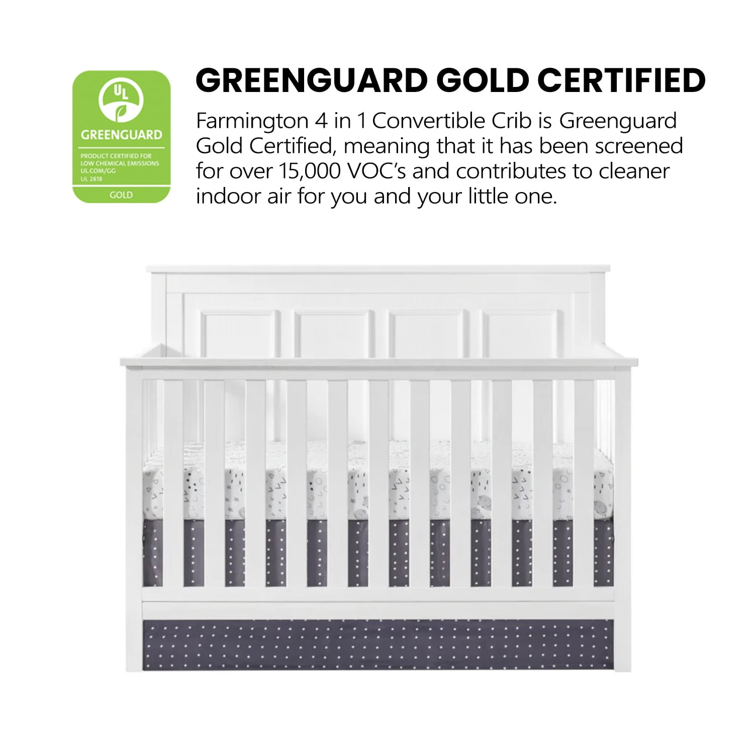 Oxford Baby Farmington 4-in-1 Convertible Crib, Rustic White, Wooden Crib - Image 12