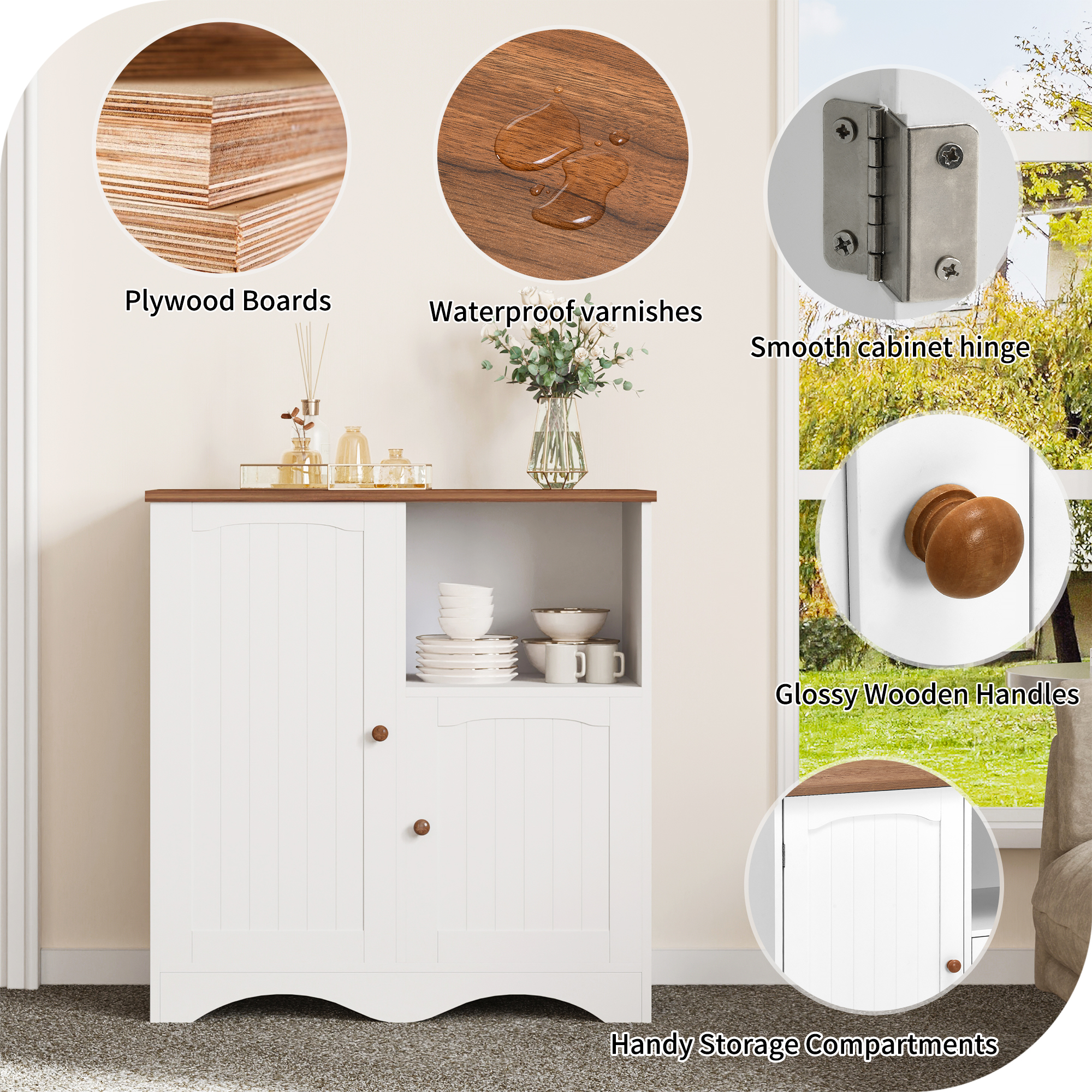 Dextrus Kitchen Storage Cabinet Sideboard Buffet Cupboard with 2 Doors and Open Shelf for Dining Room Kitchen - Image 2