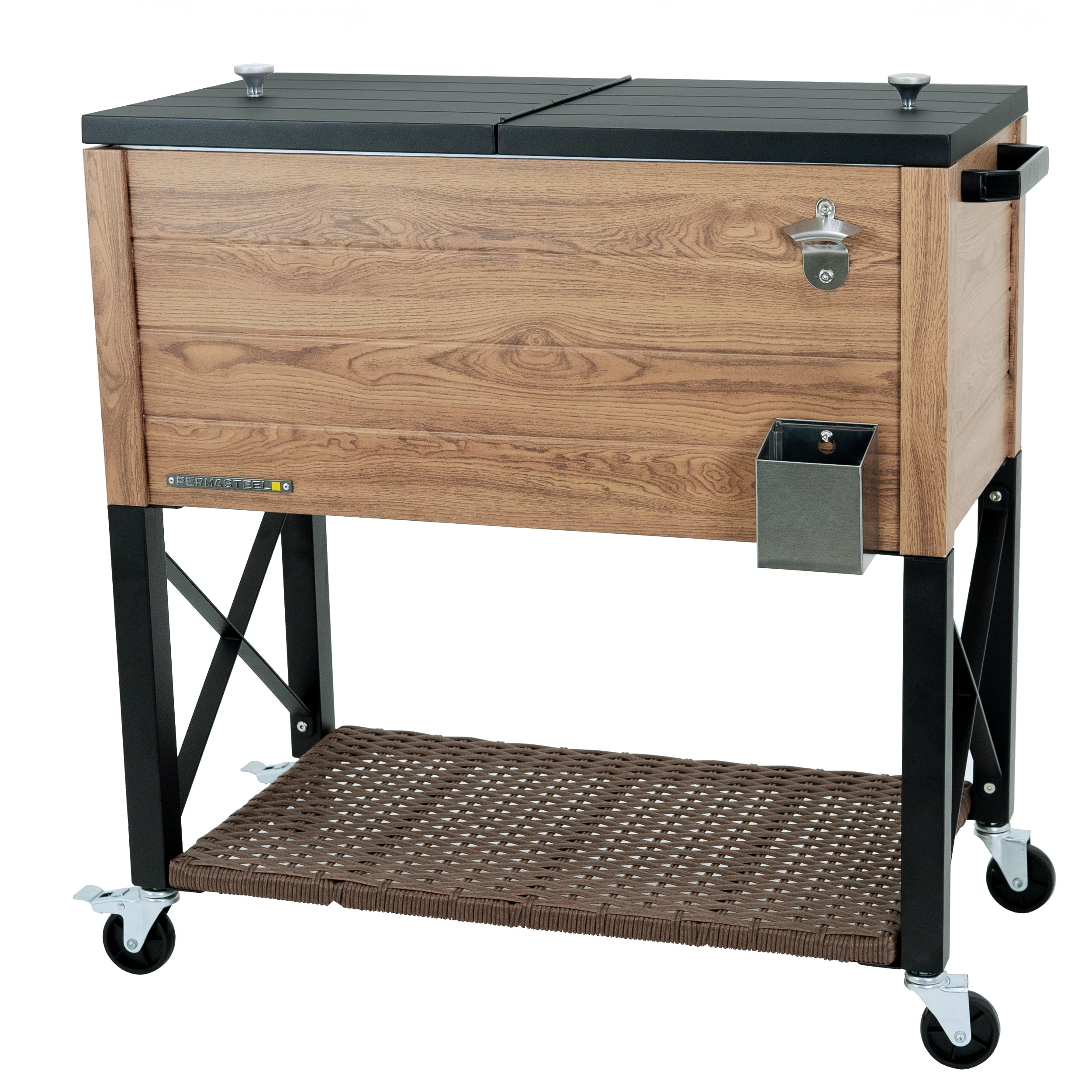 Permasteel 80-Qt Oak Wood Style Patio Cooler with Wicker Bottom - Image 13