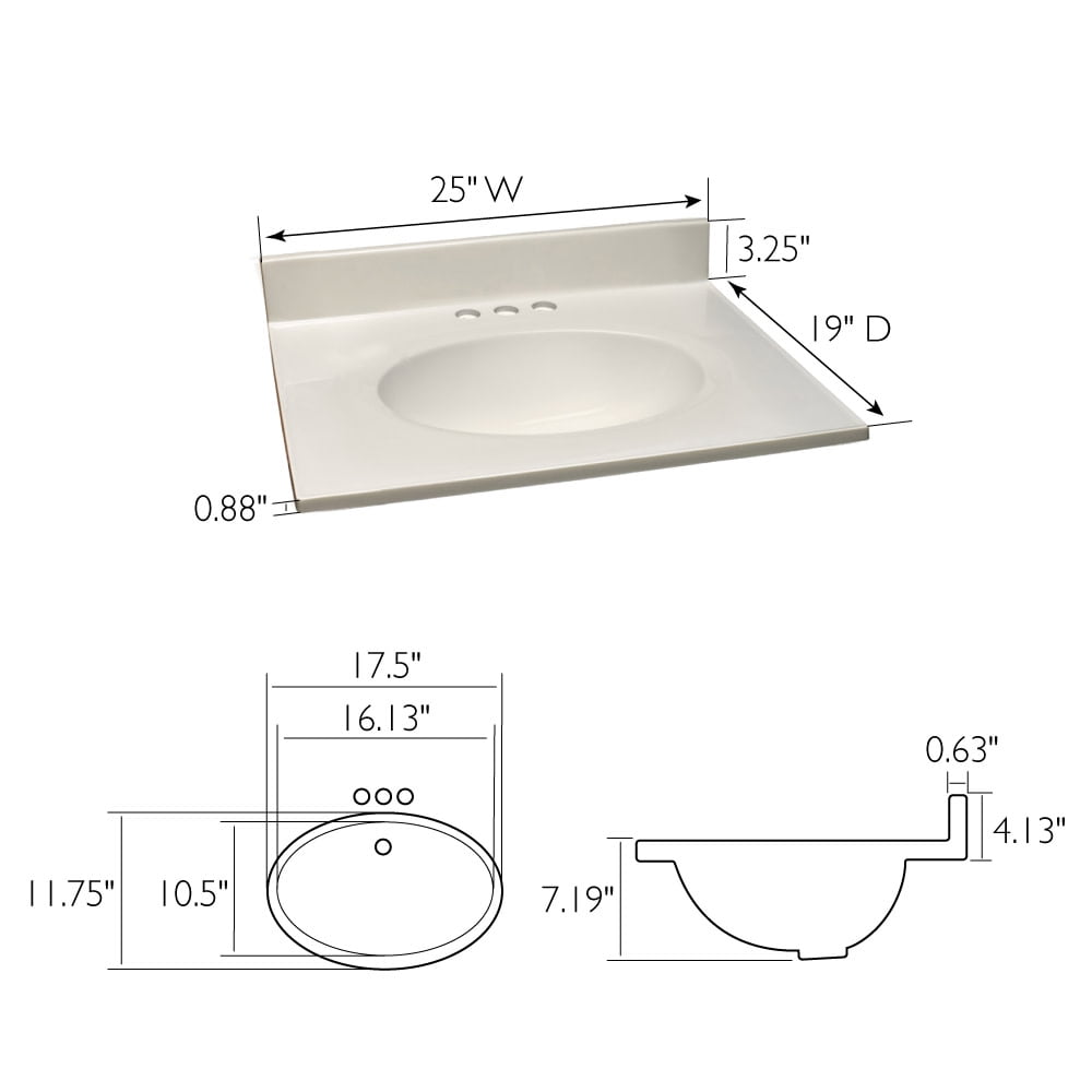 Design House Cultured Marble Ivory Swirl 25" x 19" Single Bowl Vanity Top with Centerset Mount and Backsplash - Image 4