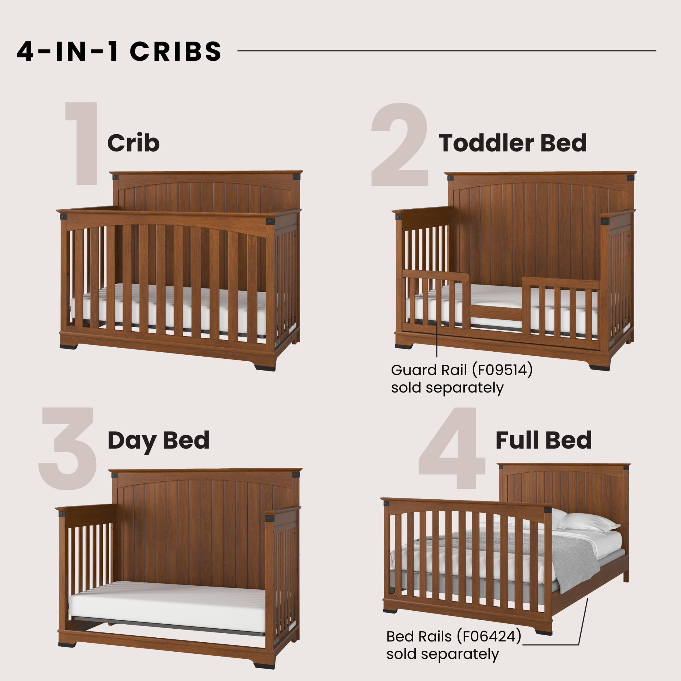 Child Craft Redmond 4-in-1 Full Panel Convertible Crib, Rustic Metal Detail, 2 Mattress Heights, Coach Cherry - Image 6