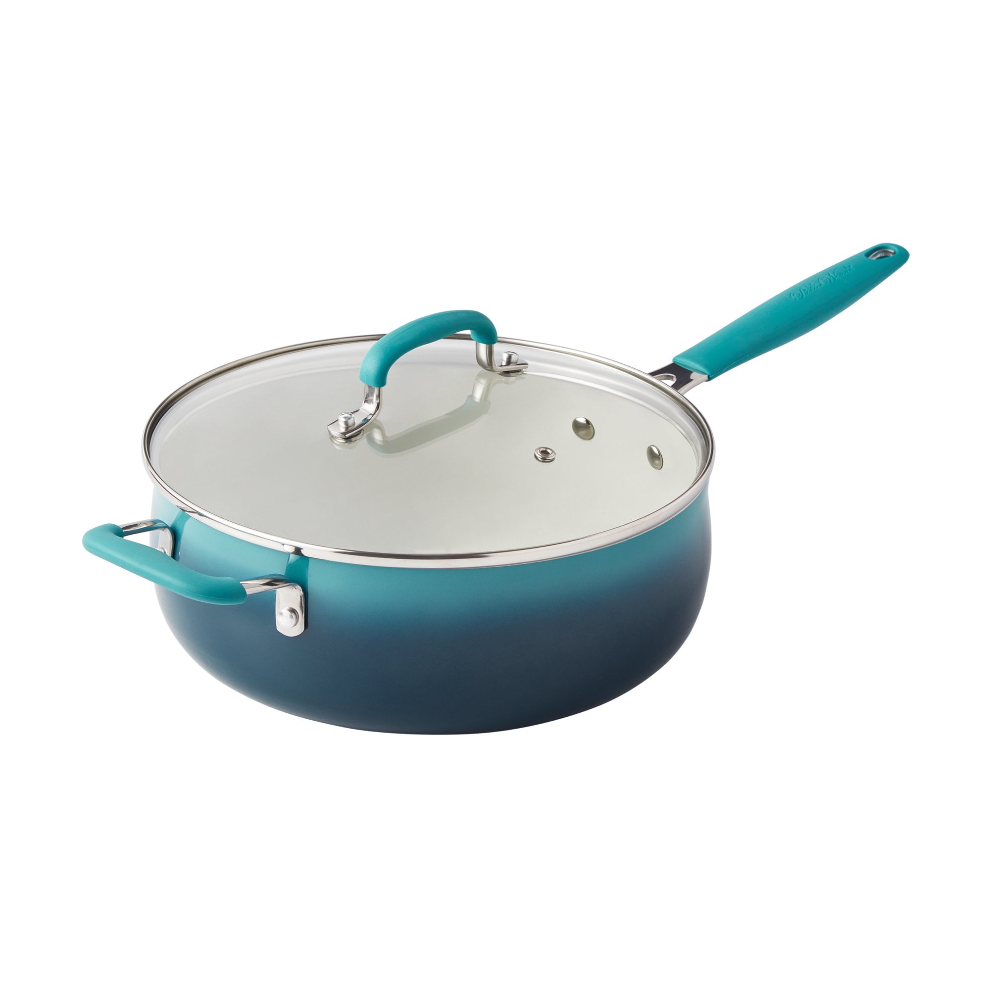 The Pioneer Woman 12-Pieces Porcelain Enamel Classic Ceramic Cookware Set, Ombre Teal - Image 2