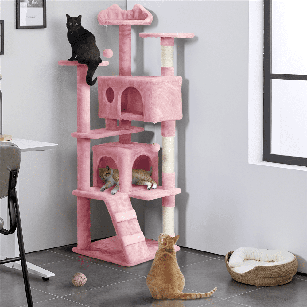 Renwick 62.5'' H Multilevel Cat Tree w/ 2 Condos & 2 Fur Balls & 3 Scratching Posts, Pink - Image 3