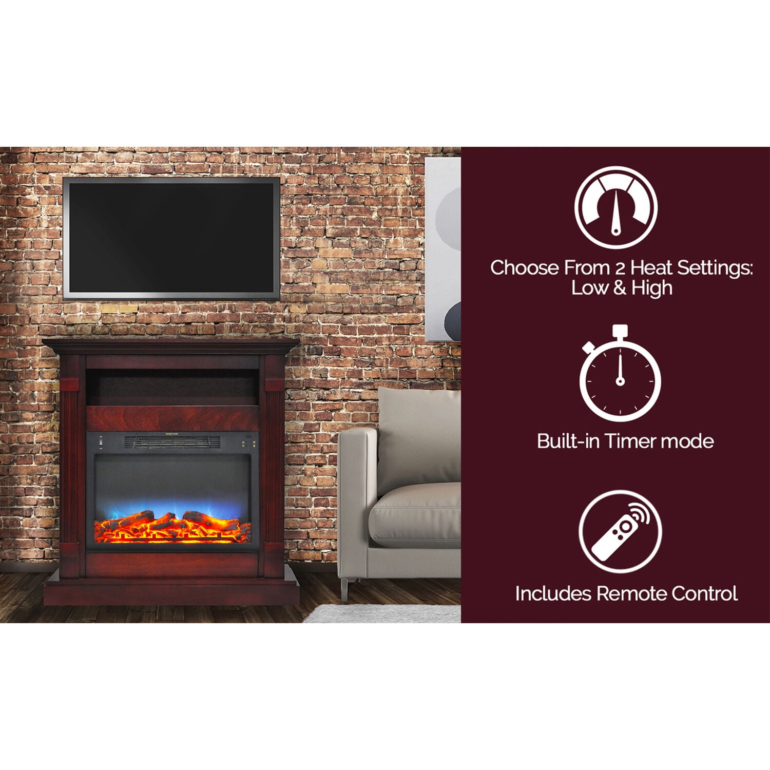 Cambridge Electric Fireplace Insert 23" x 17.1" 5115 BTU Electric Indoor Fireplace - Image 2