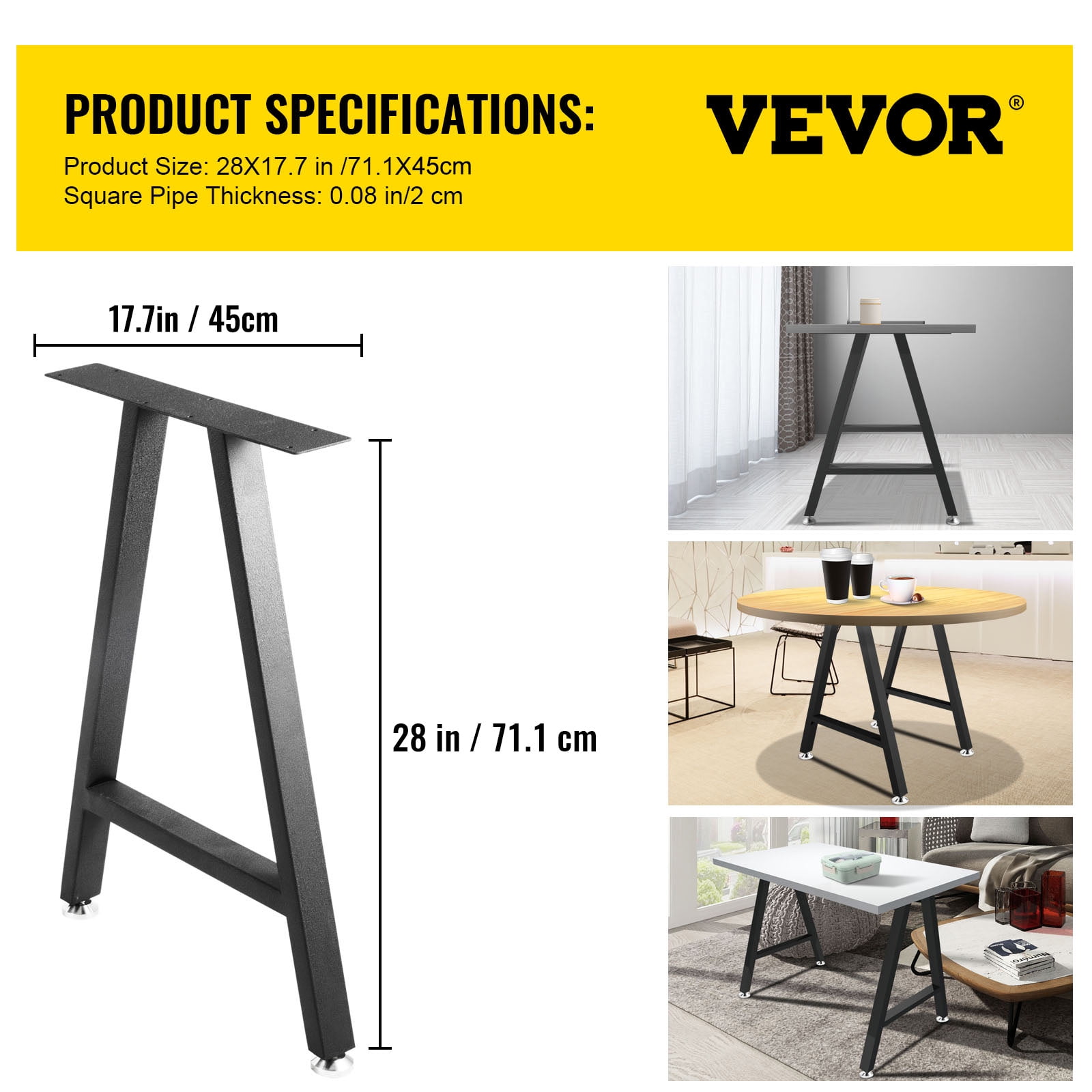 VEVOR Metal Table Legs 28 x 17.7 inch A-Shaped Desk Legs Set of 2 Heavy Duty Bench Legs with Polyurethane Coating,Furniture Legs with Floor Protectors,Wrought Iron Coffee Table Legs for Home DIY Bla - Image 9