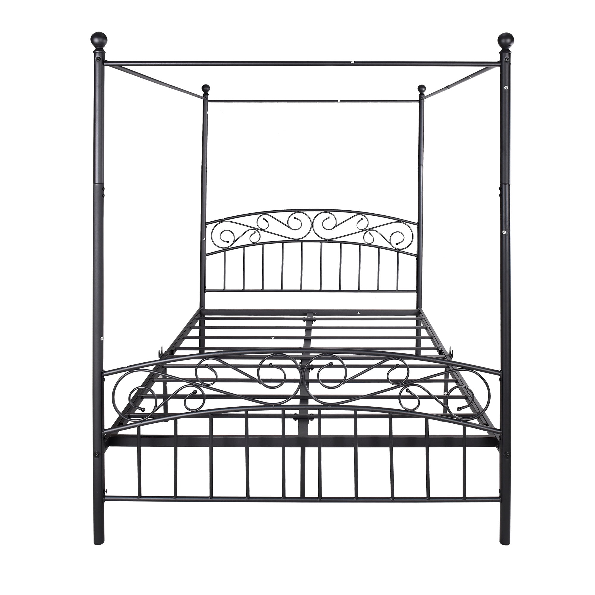 Aukfa Queen Size Canopy Bed - Metal Platform Bed Frame - with Headboard - Black - Image 4