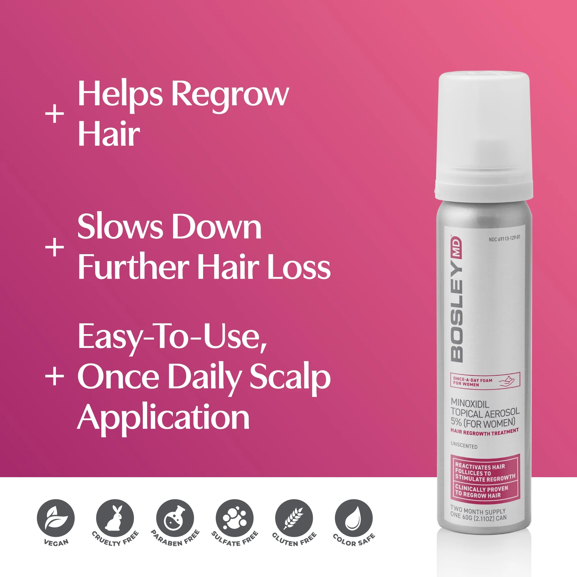 Bosley MD Women's Regrowth Treatment 5% Minoxidil Foam - Image 2