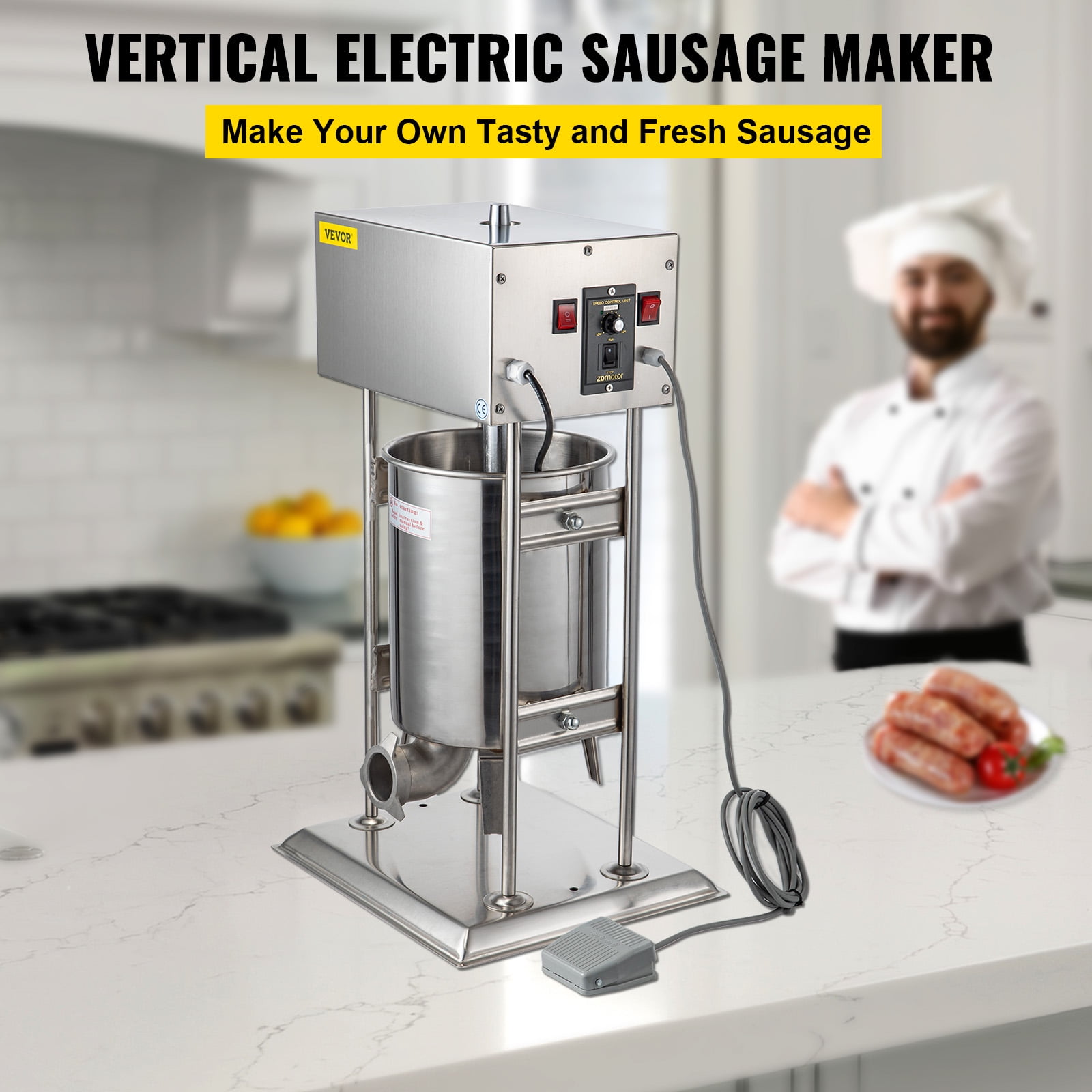 VEVORbrand 12L/58.4 lbs Sausage Stuffer ,CE&SGS Stainless Steel Vertical Sausage Maker Various Speed - Image 7
