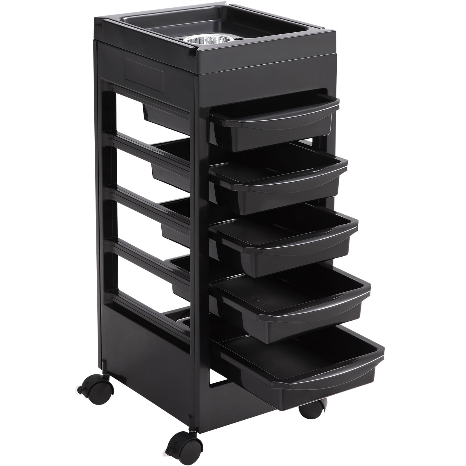 KFFKFF Salon Utility Cart, Stylist Station on Wheels with 5 Detachable Trays & Appliance Holder, Mobile Hairdresser Organizer with Locking Casters for SPA & Salon Use - Image 5