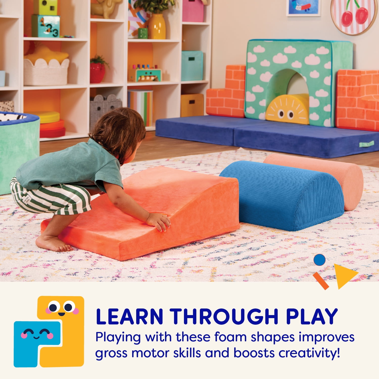 Battat Squishy Stack Rollers 3 Foam Multicolor Indoor Play Shapes, Toddler and Preschool Toys - Image 3